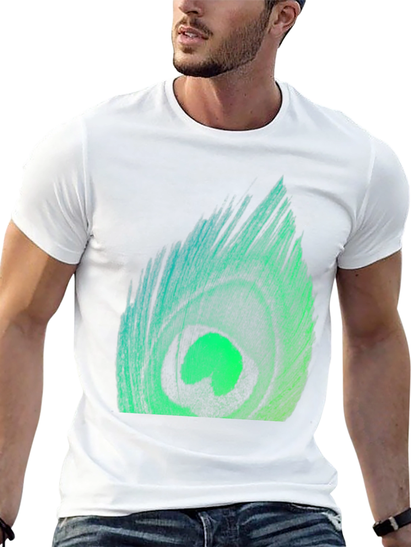 Peacock Feather Graphic Tee - Stylish Black T-Shirt