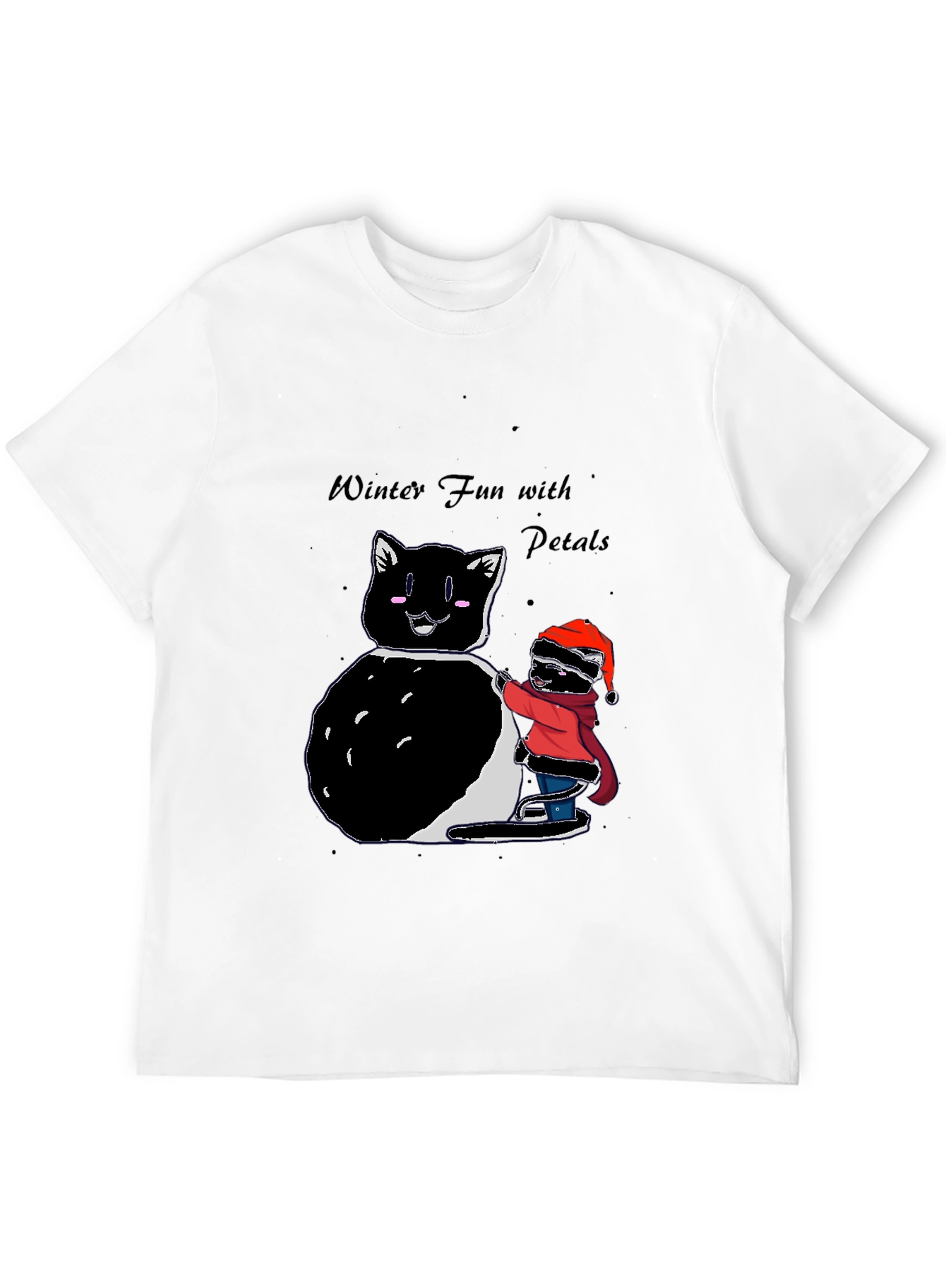 Winter Fun T-Shirt: Cat & Kid Building Snowman