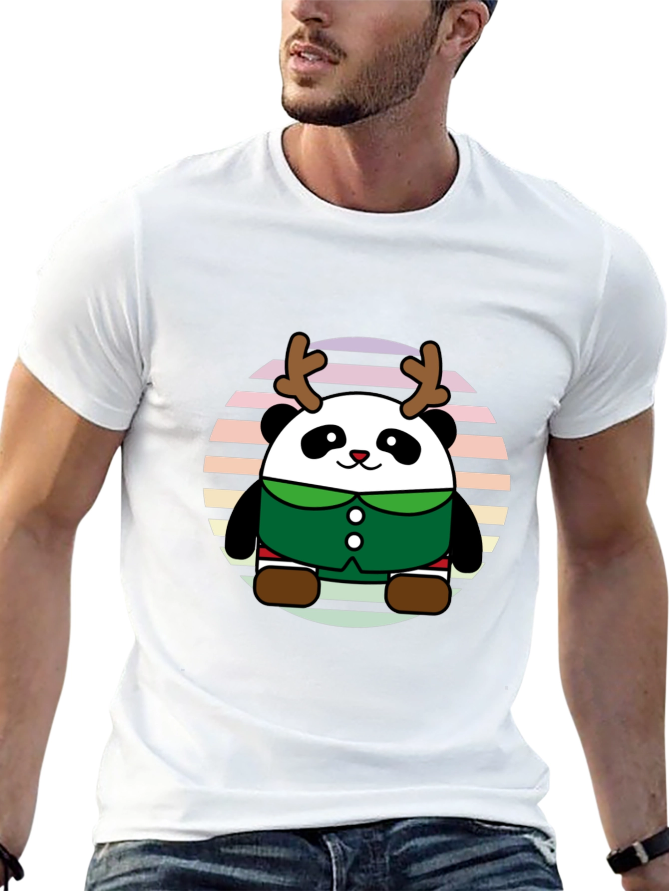 Cute Panda Reindeer Graphic Tee