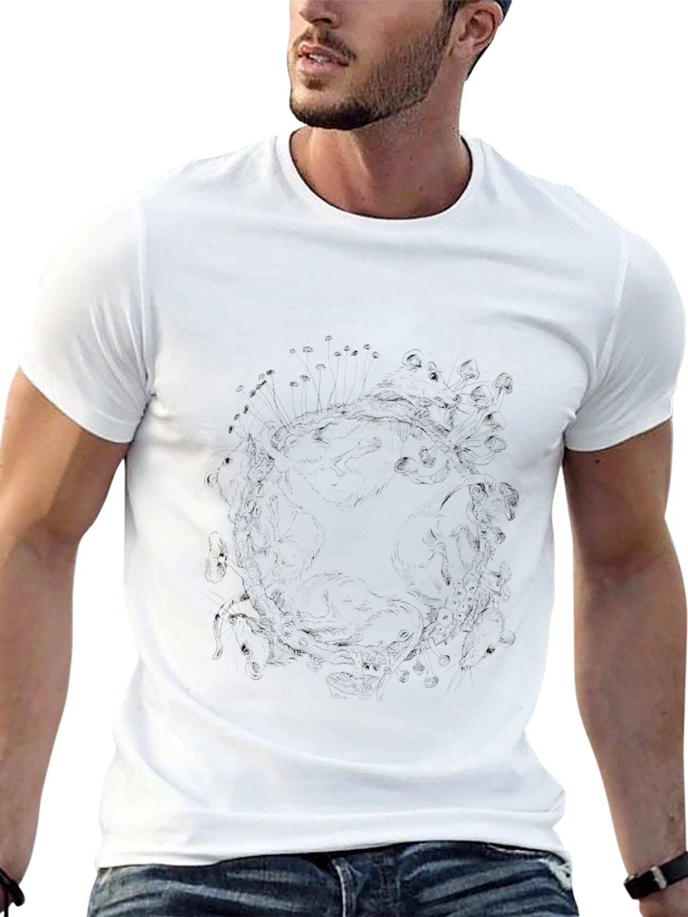 Mens Black Graphic Print Crew Neck T-Shirt