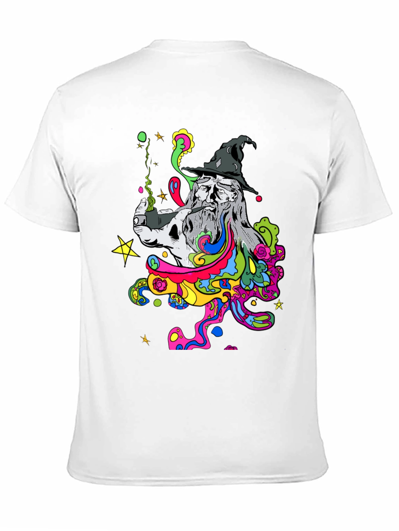 Trippy Wizard Graphic T-Shirt - Black Cotton Blend
