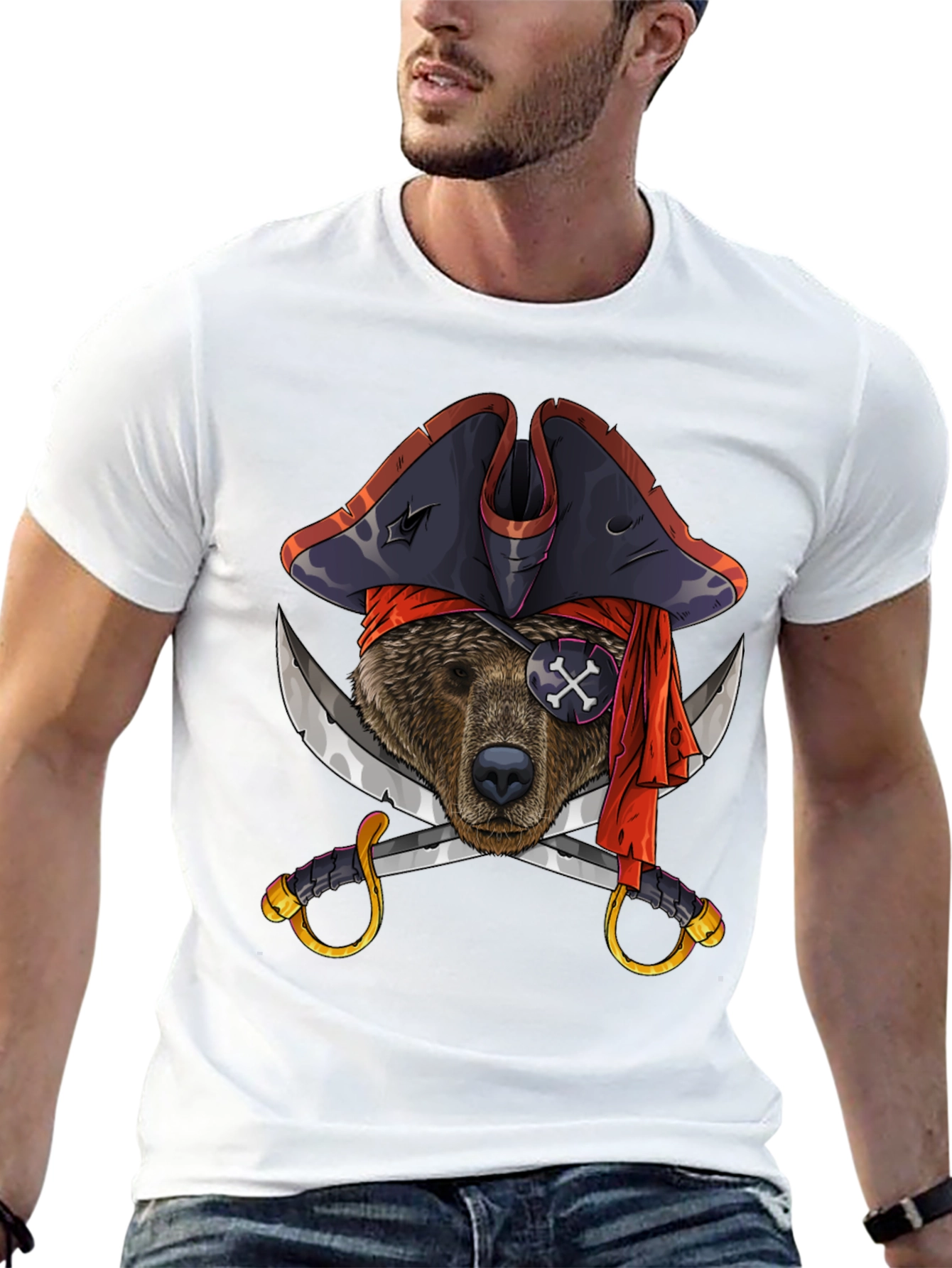 Pirate Bear Graphic Tee - Black Cotton T-Shirt