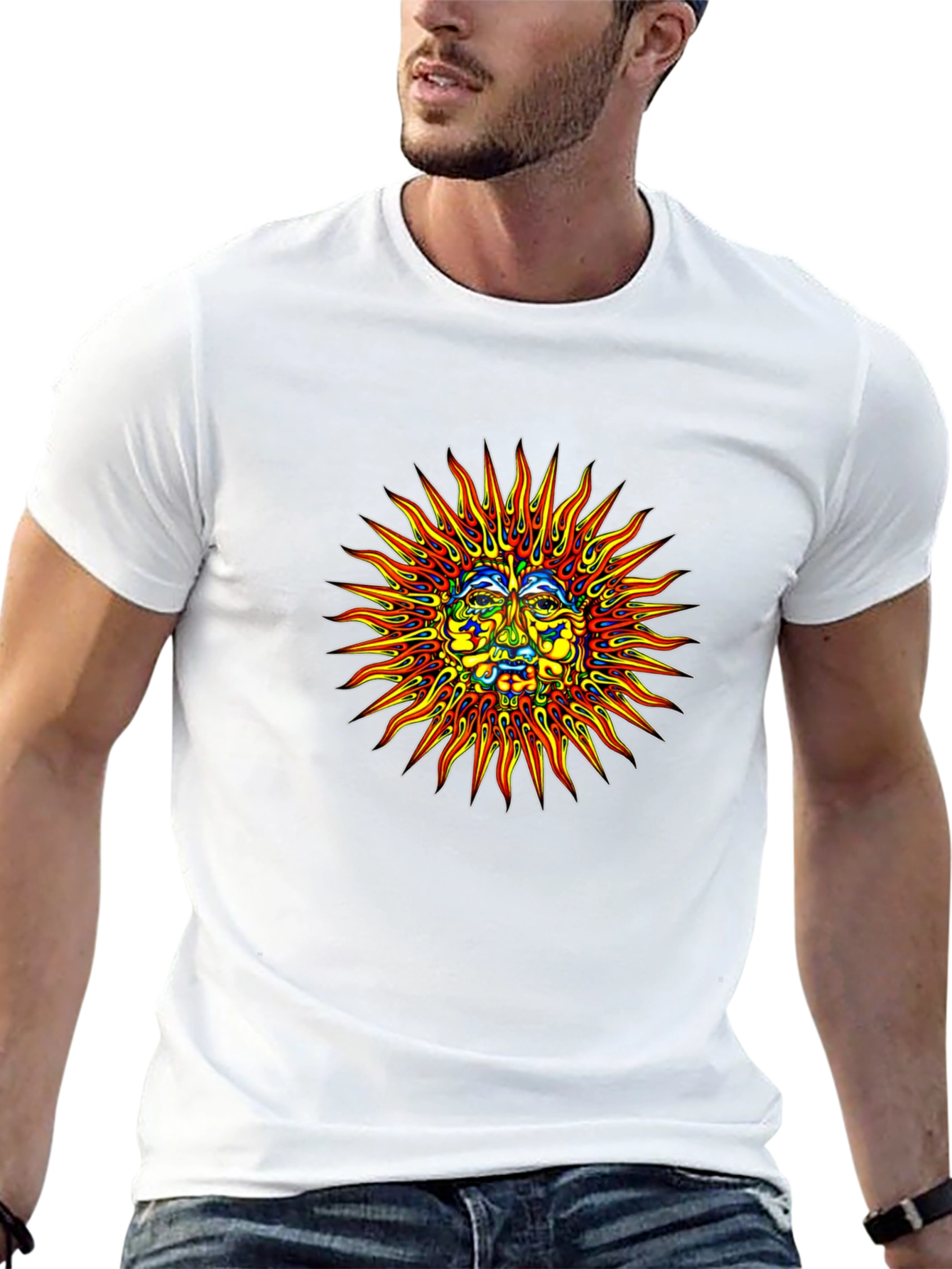 Sun Face Graphic Print Black T-Shirt