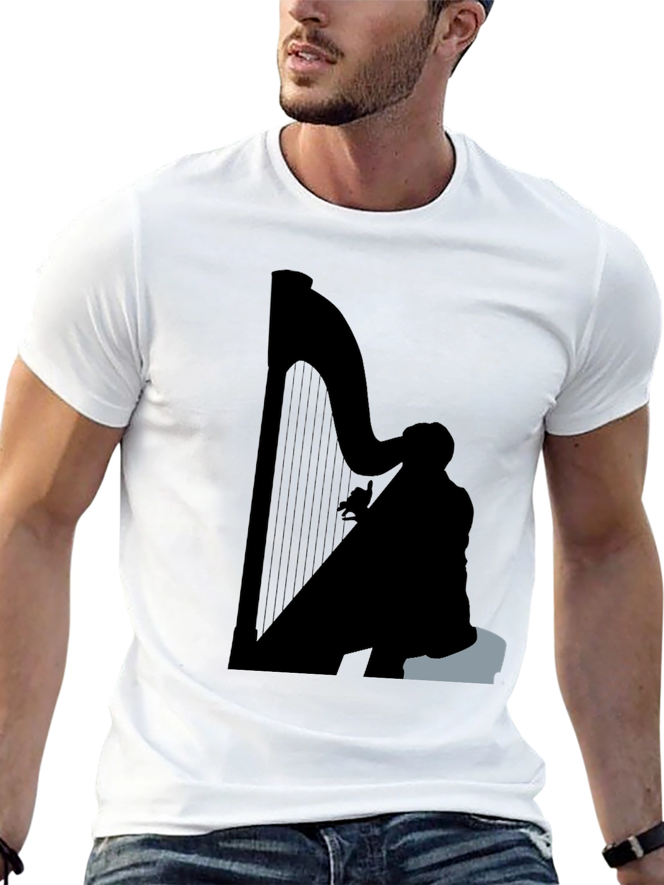 Silhouette Harp Player Graphic Tee - Black