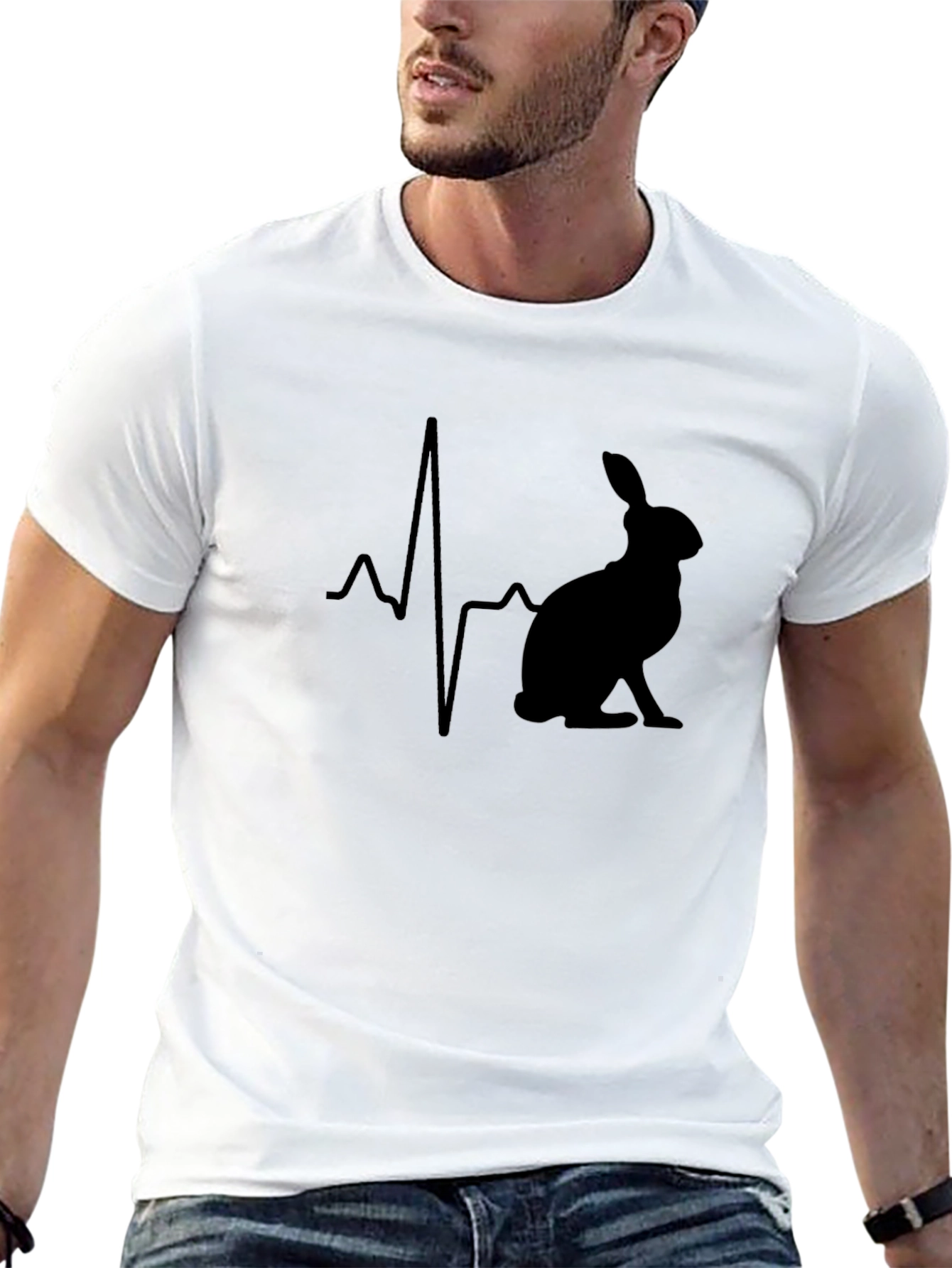 Hare Heartbeat Graphic Tee - Black Cotton T-Shirt