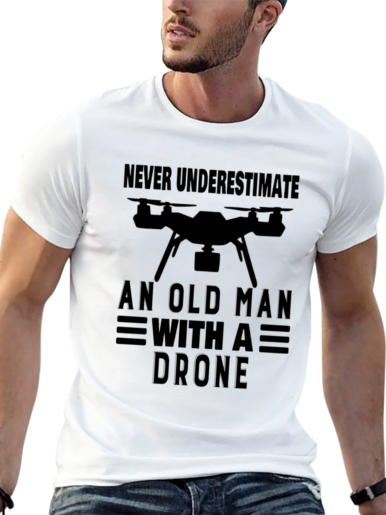 Never Underestimate Old Man with Drone T-Shirt