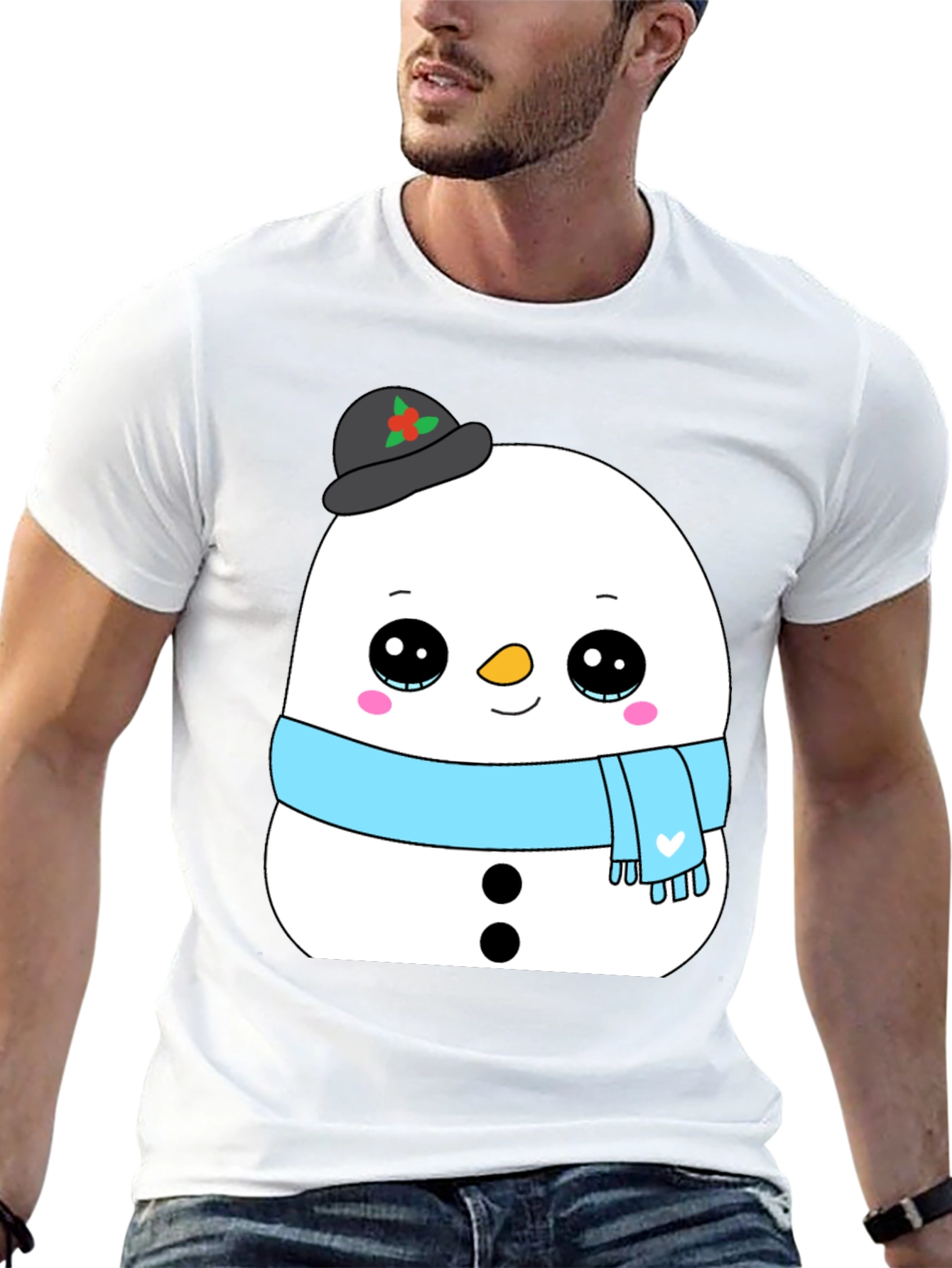 Cute Snowman Graphic Tee - Black Holiday Shirt