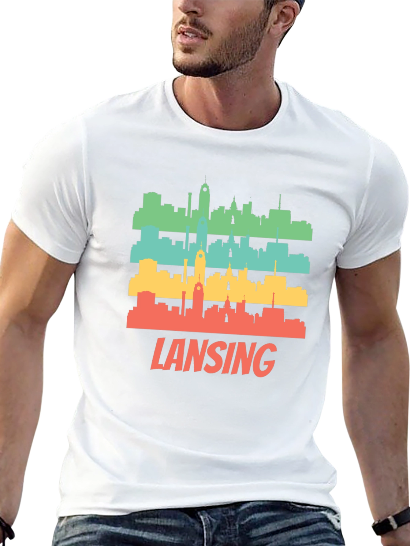 Retro Lansing Skyline Graphic T-Shirt