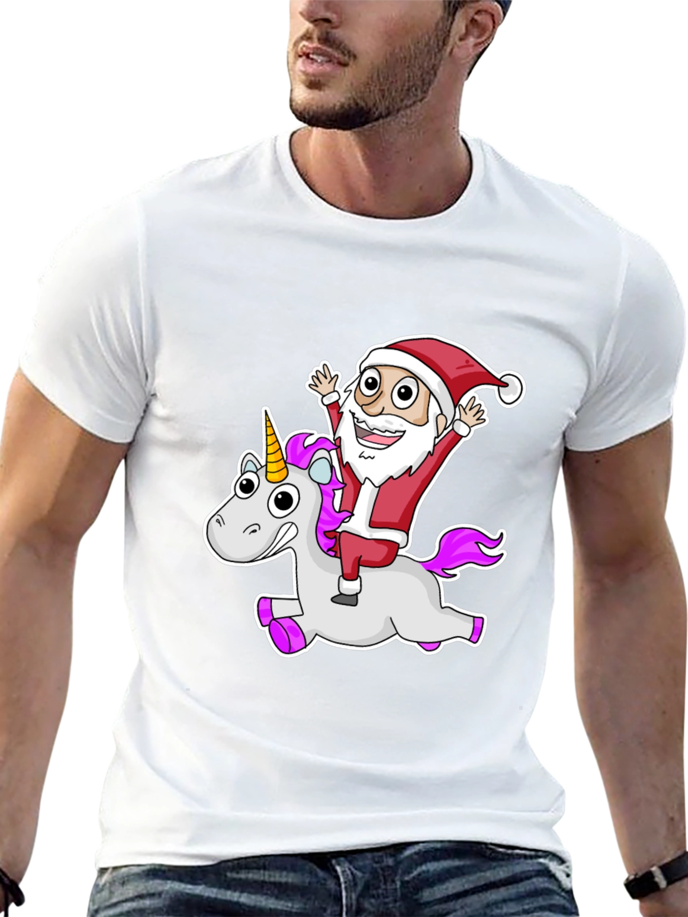 Santa Riding Unicorn Graphic Tee