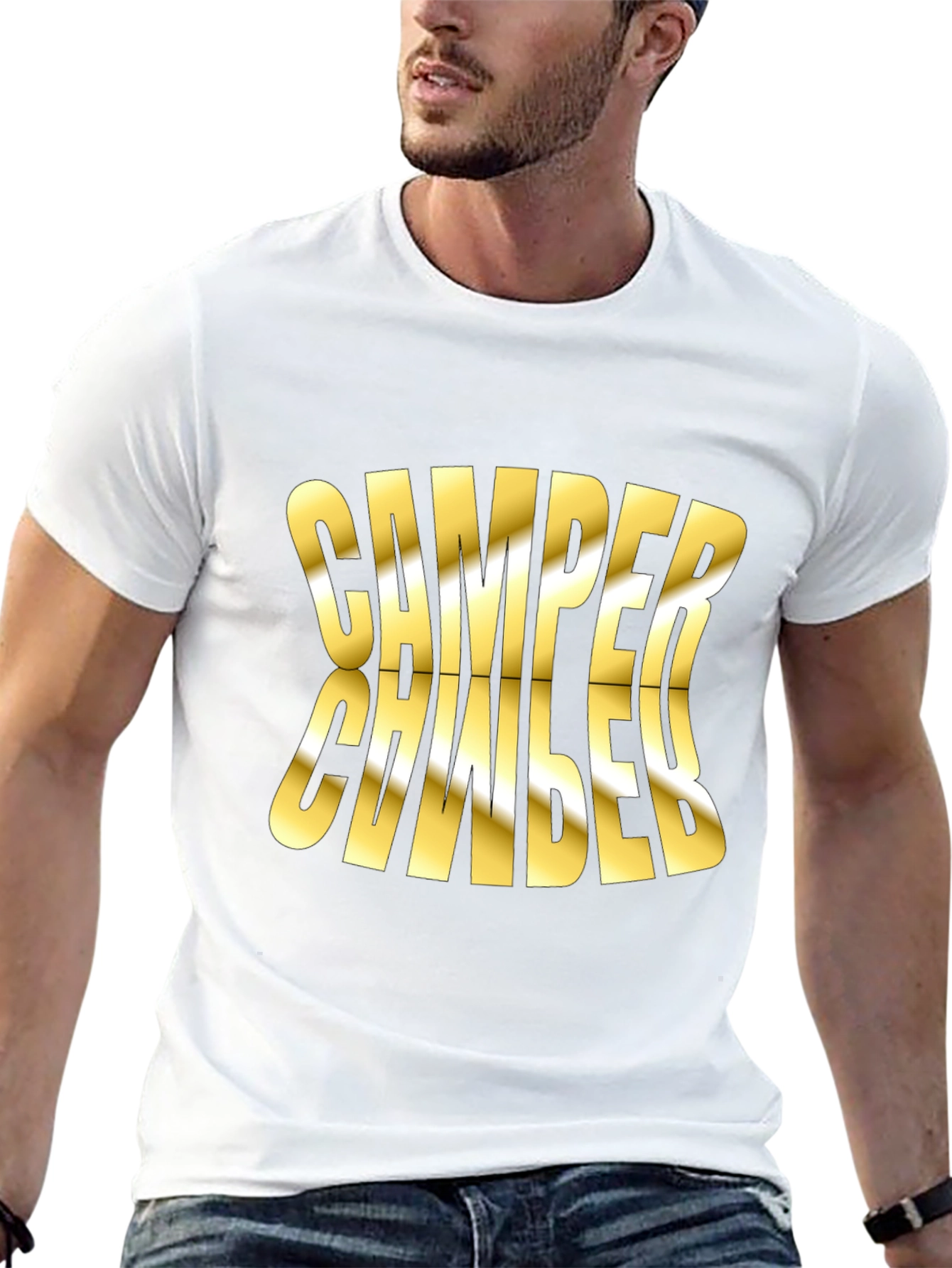 Camper Mirror Gold Print Black T-Shirt