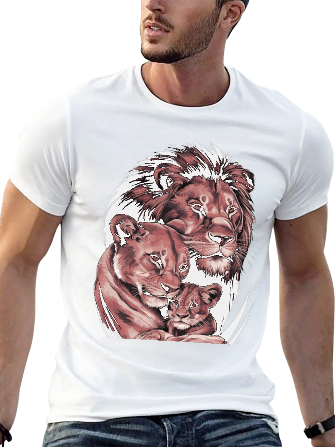 Lion Family Graphic Tee - Black Cotton T-Shirt