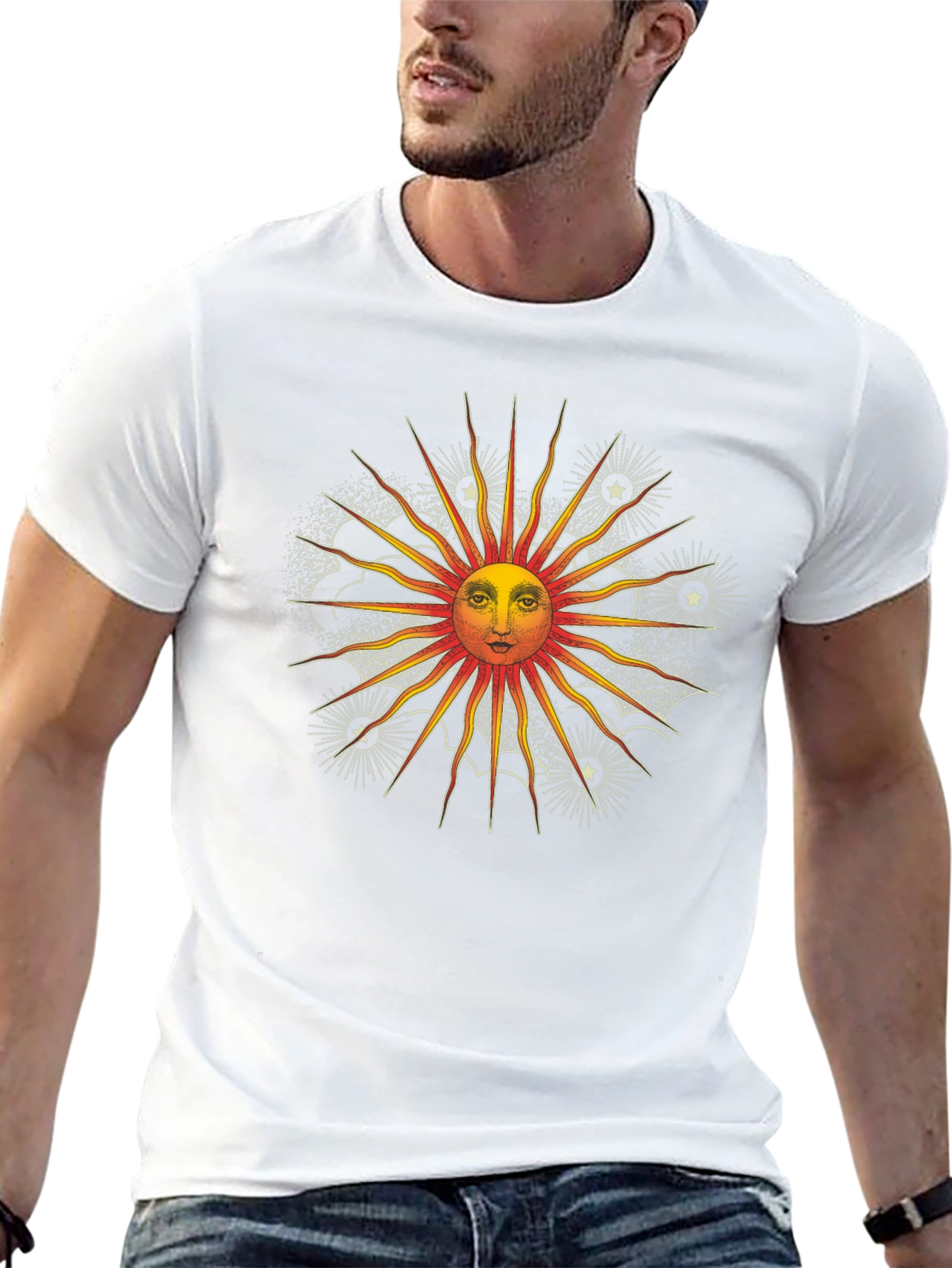 Celestial Sun Graphic Tee - Black Cotton Shirt