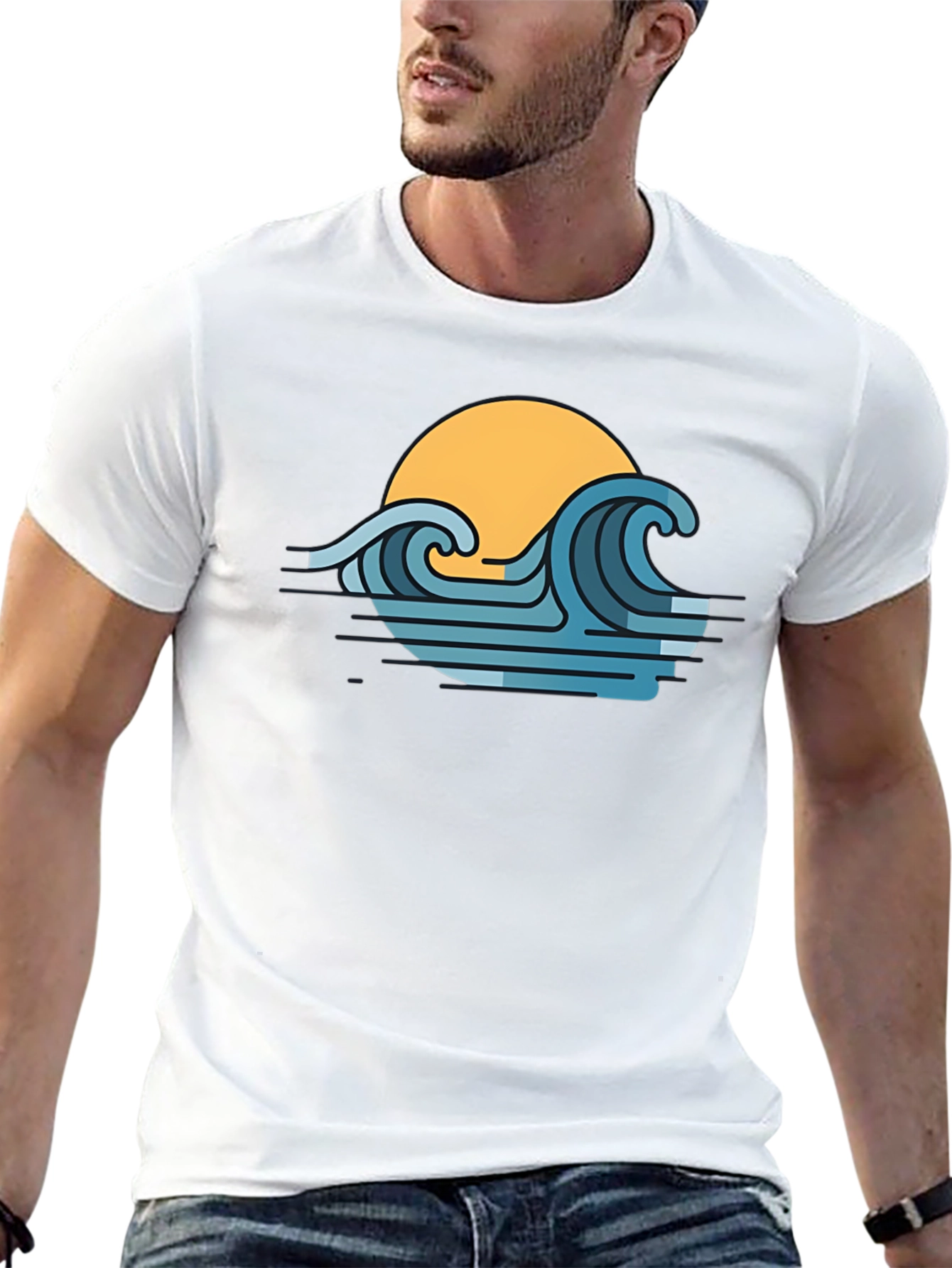 Sunset Waves Graphic T-Shirt - Modern Coastal Style