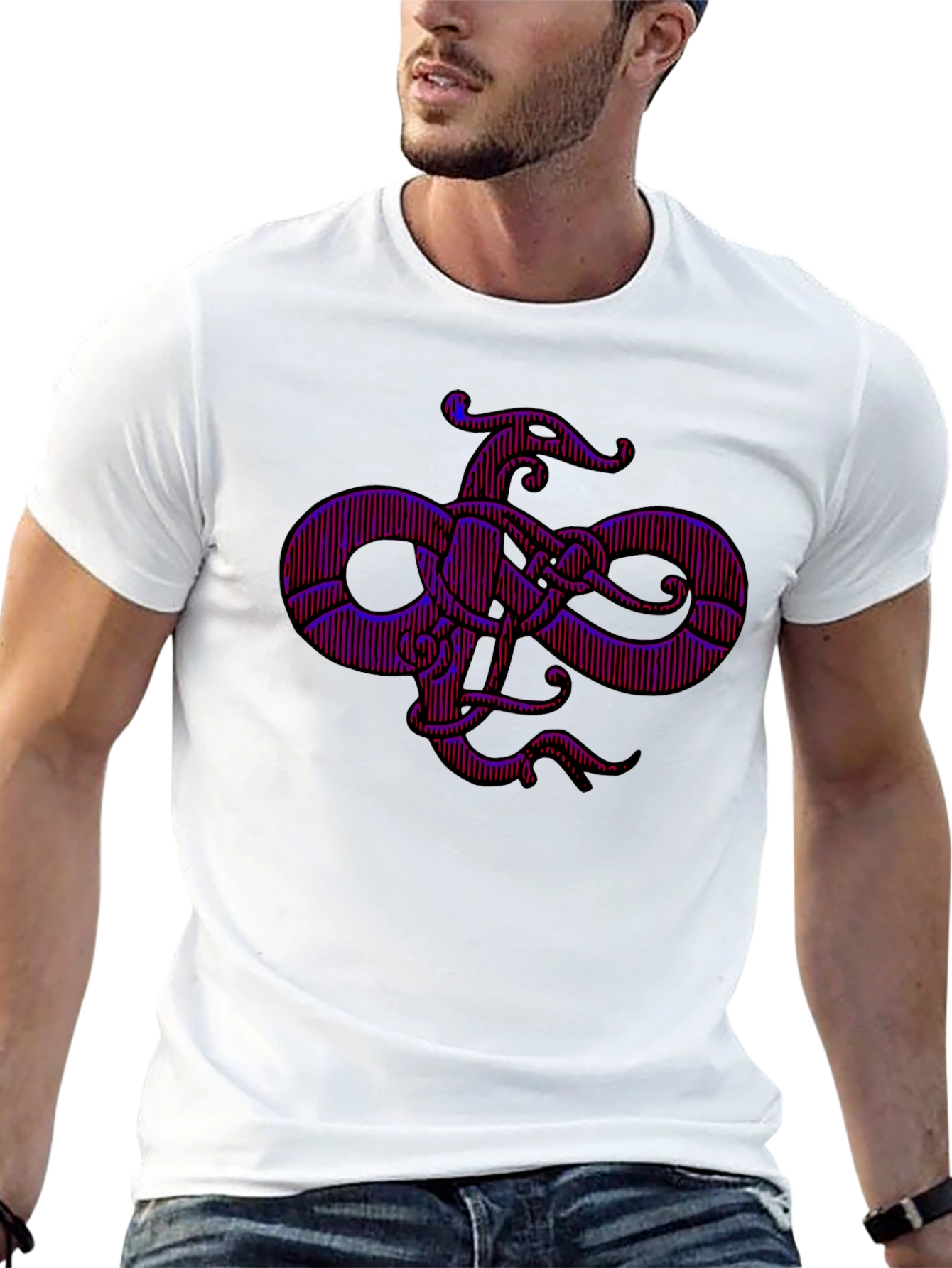 Mens Black Graphic Tee - Octopus Infinity Knot