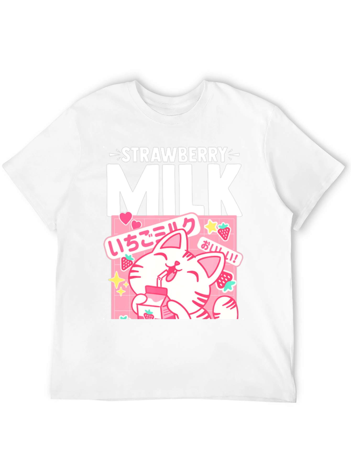 Strawberry Milk Cat T-Shirt Kawaii Anime Style