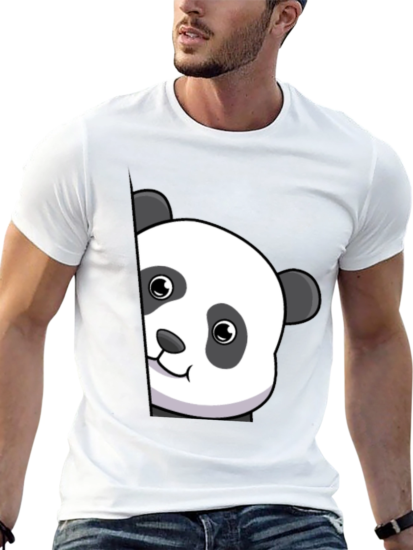 Cute Panda Peek Black T-Shirt - Unique Animal Tee