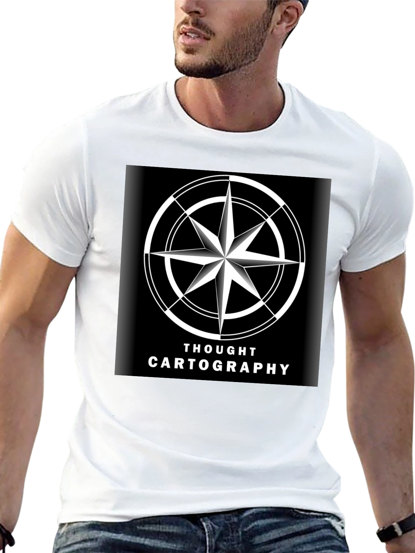 Thought Cartography Compass Design Black T-Shirt