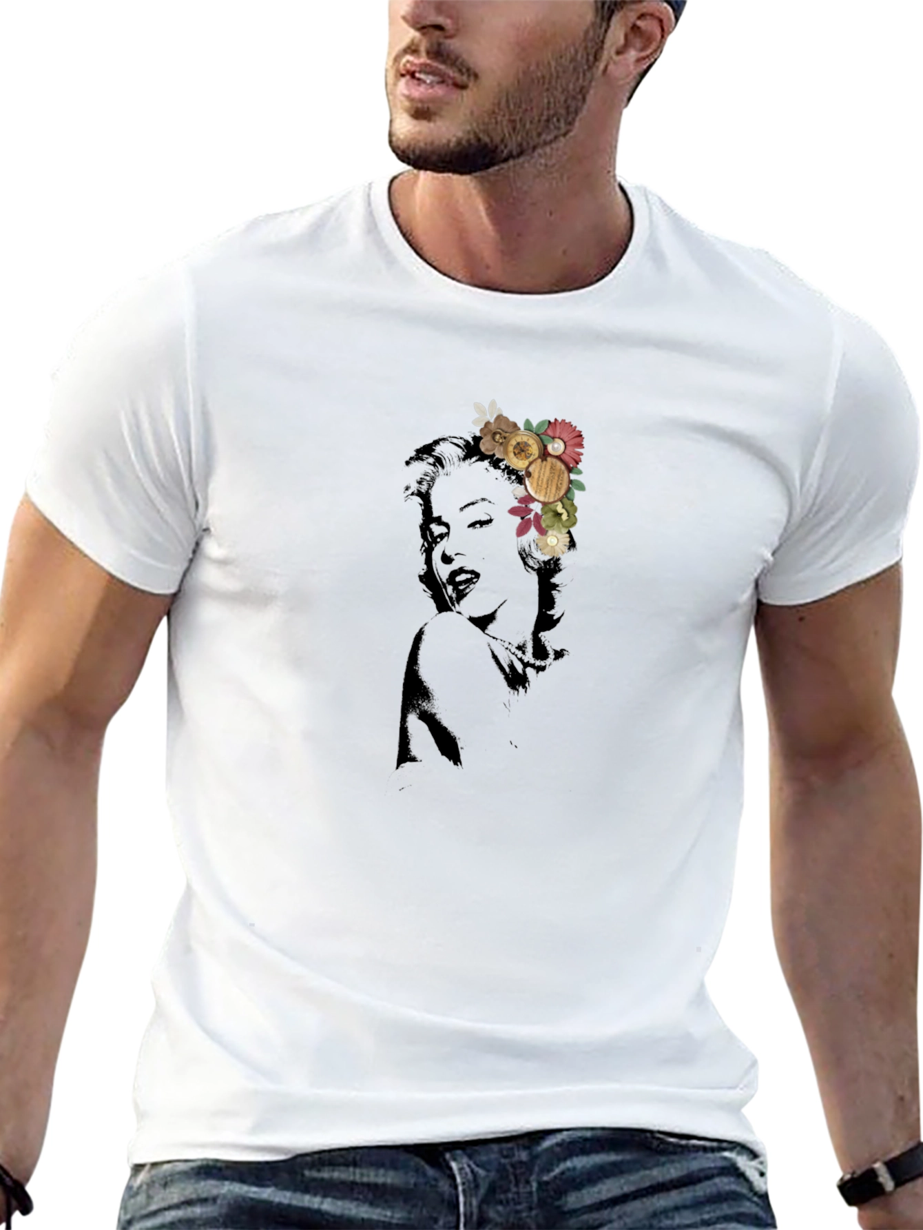 Marilyn Monroe Floral Graphic Black T-Shirt