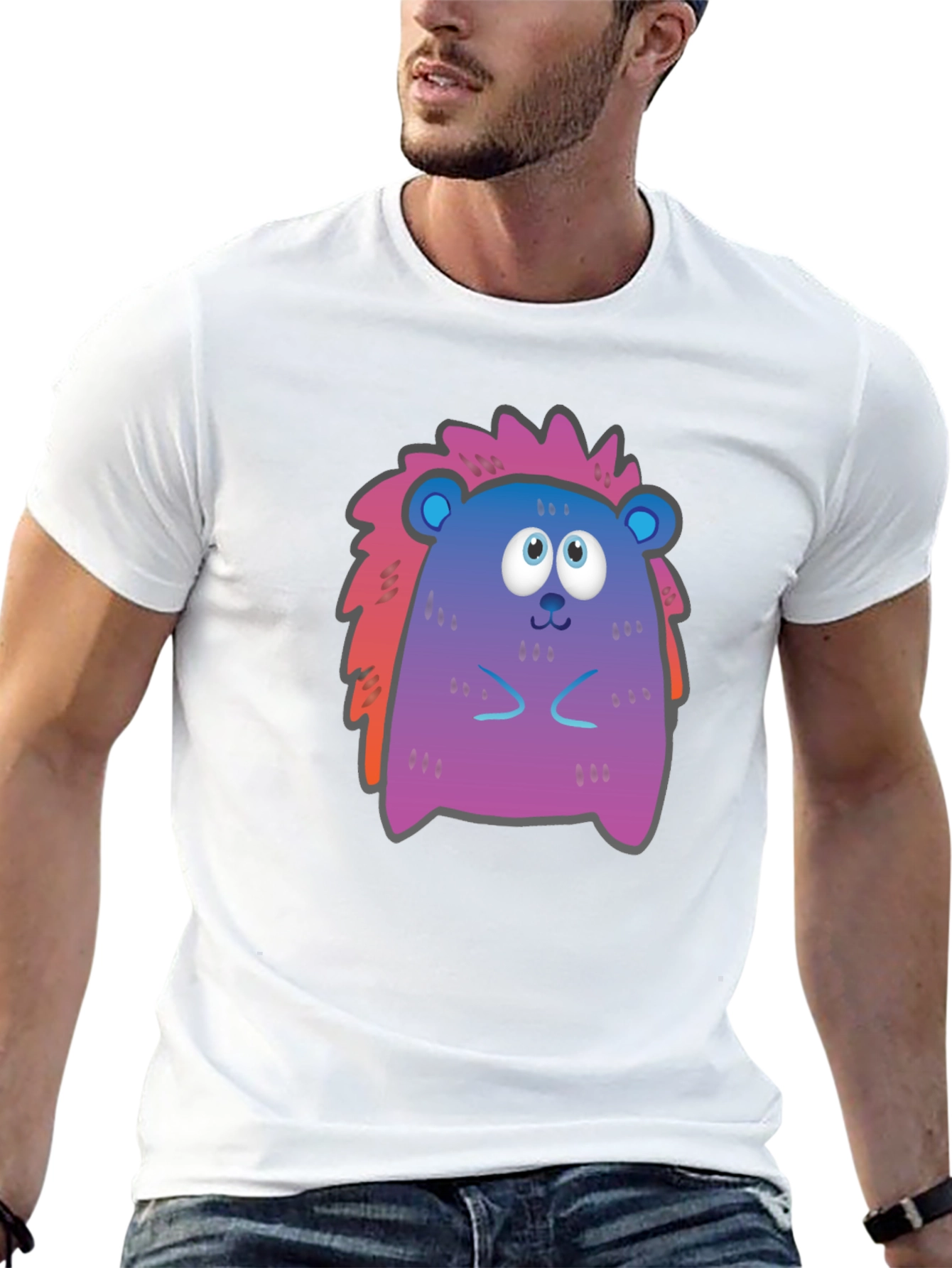 Cute Cartoon Hedgehog Black T-Shirt