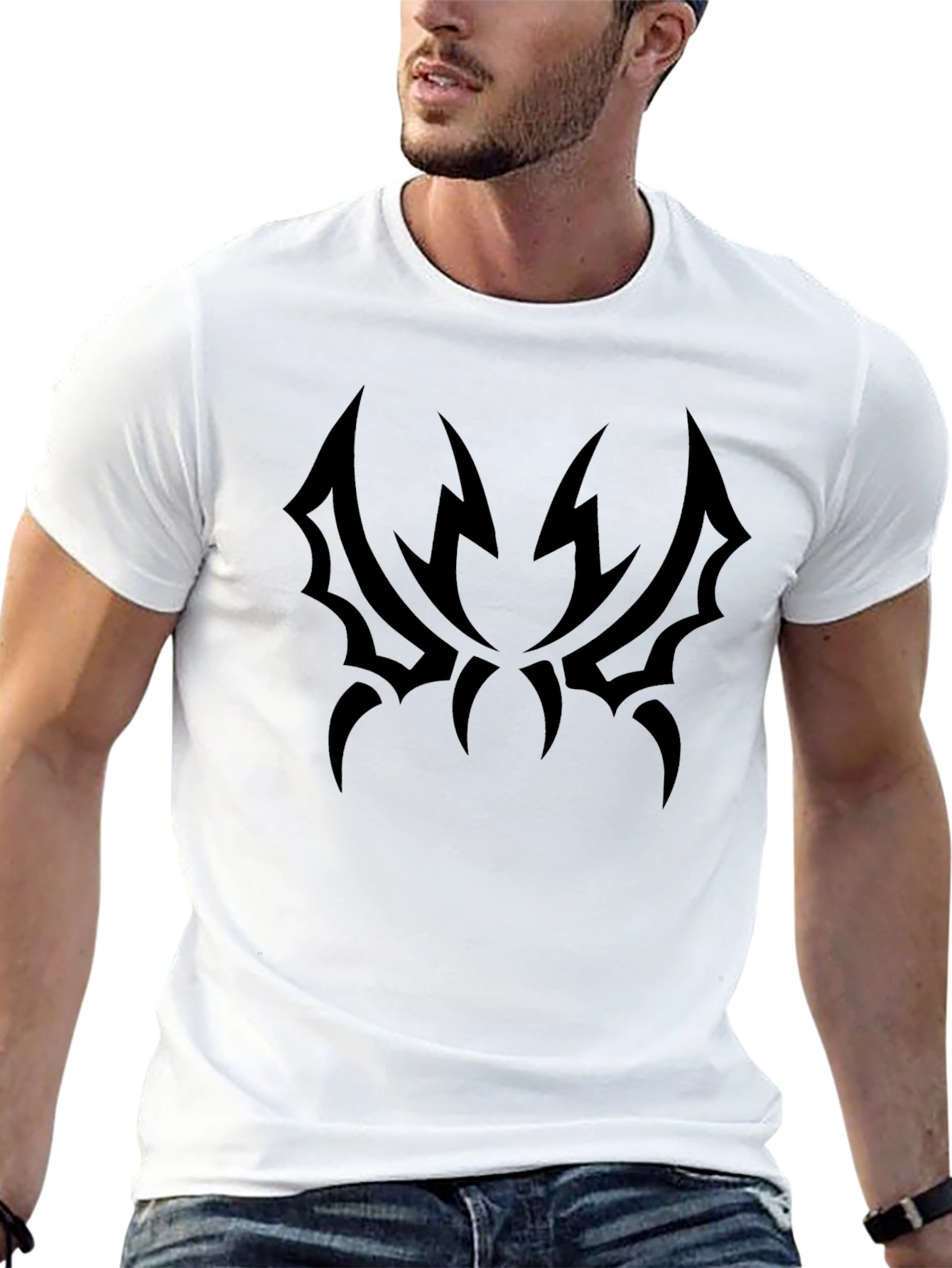 Edgy Black T-Shirt with Tribal Design