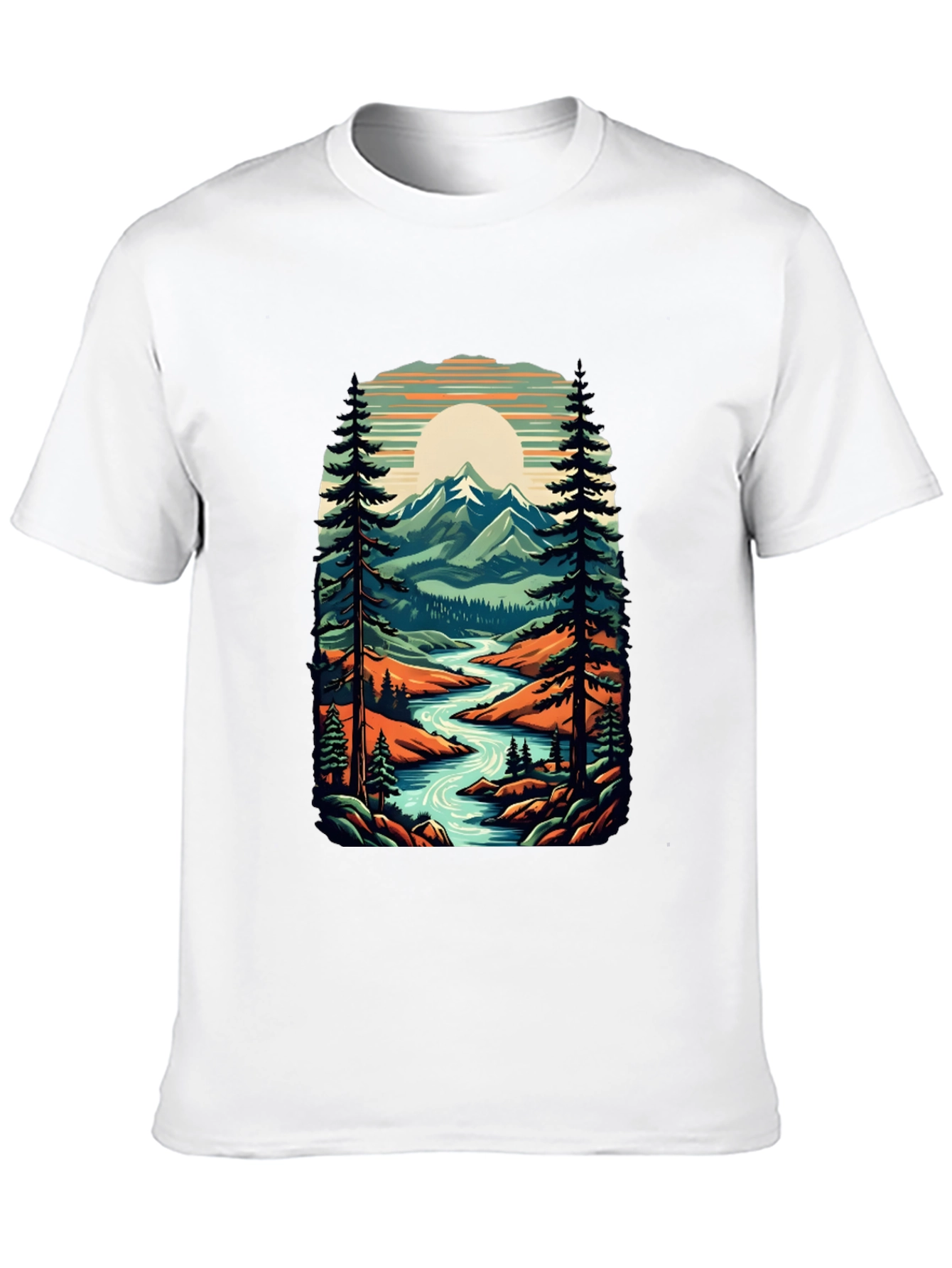 Nature Graphic Tee - River Mountain Scene