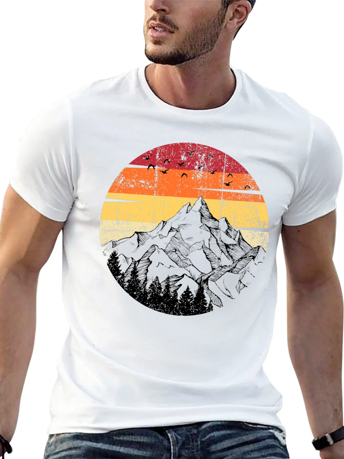 Retro Mountain Sunset T-Shirt - Black