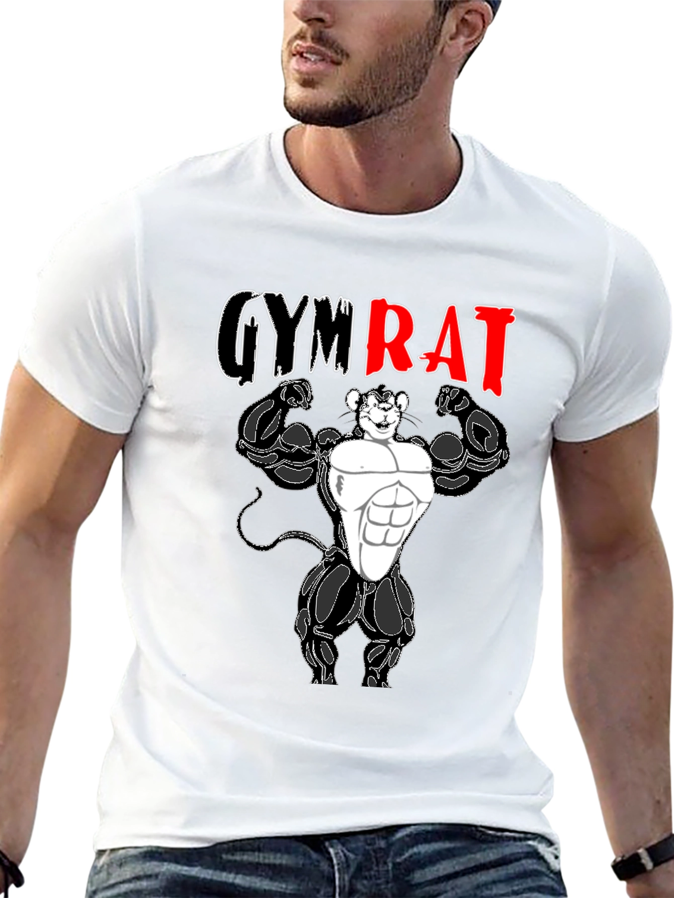 Gym Rat T-Shirt - Black Cotton Graphic Tee