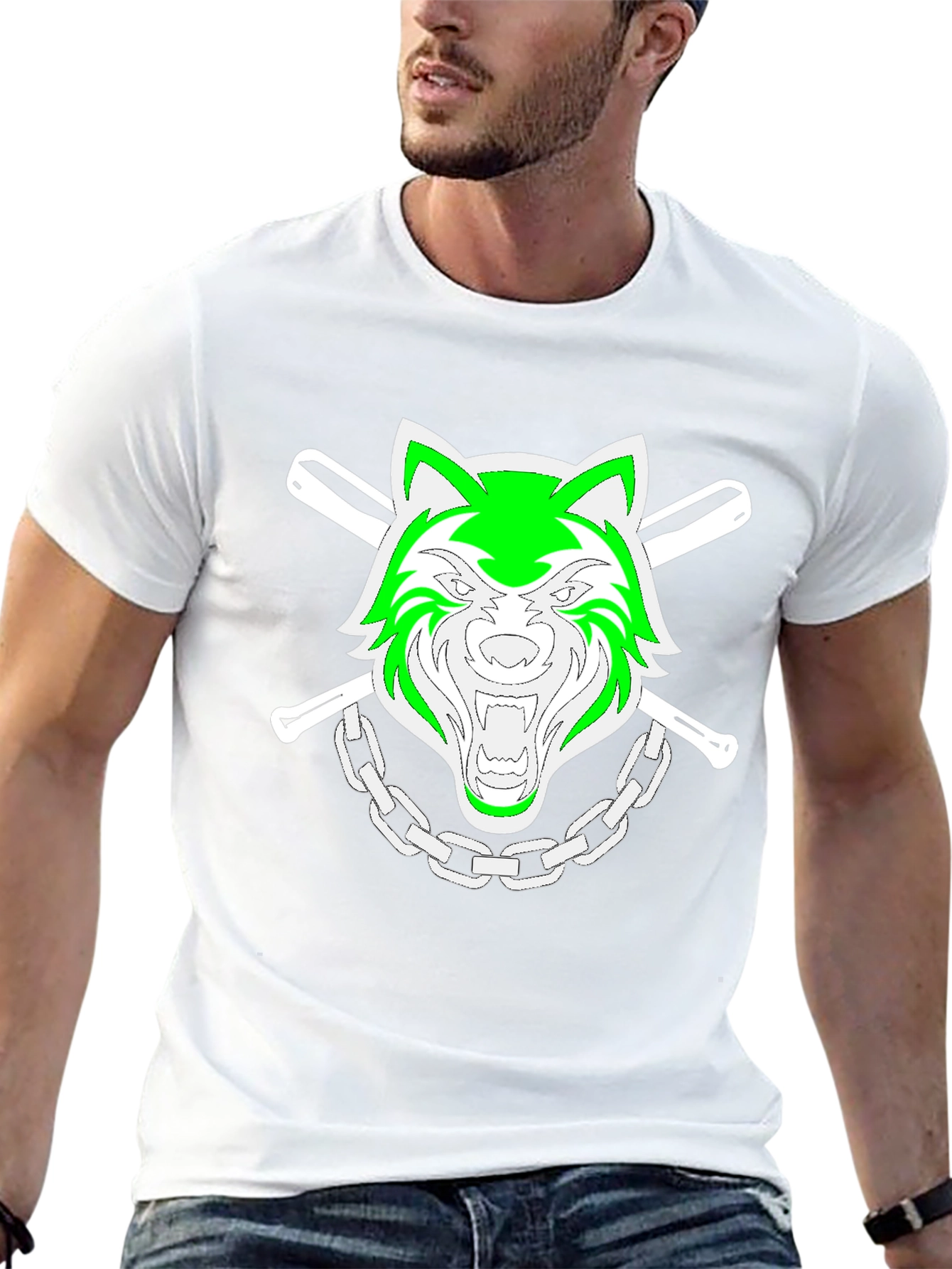 Green Wolf Graphic Black T-Shirt