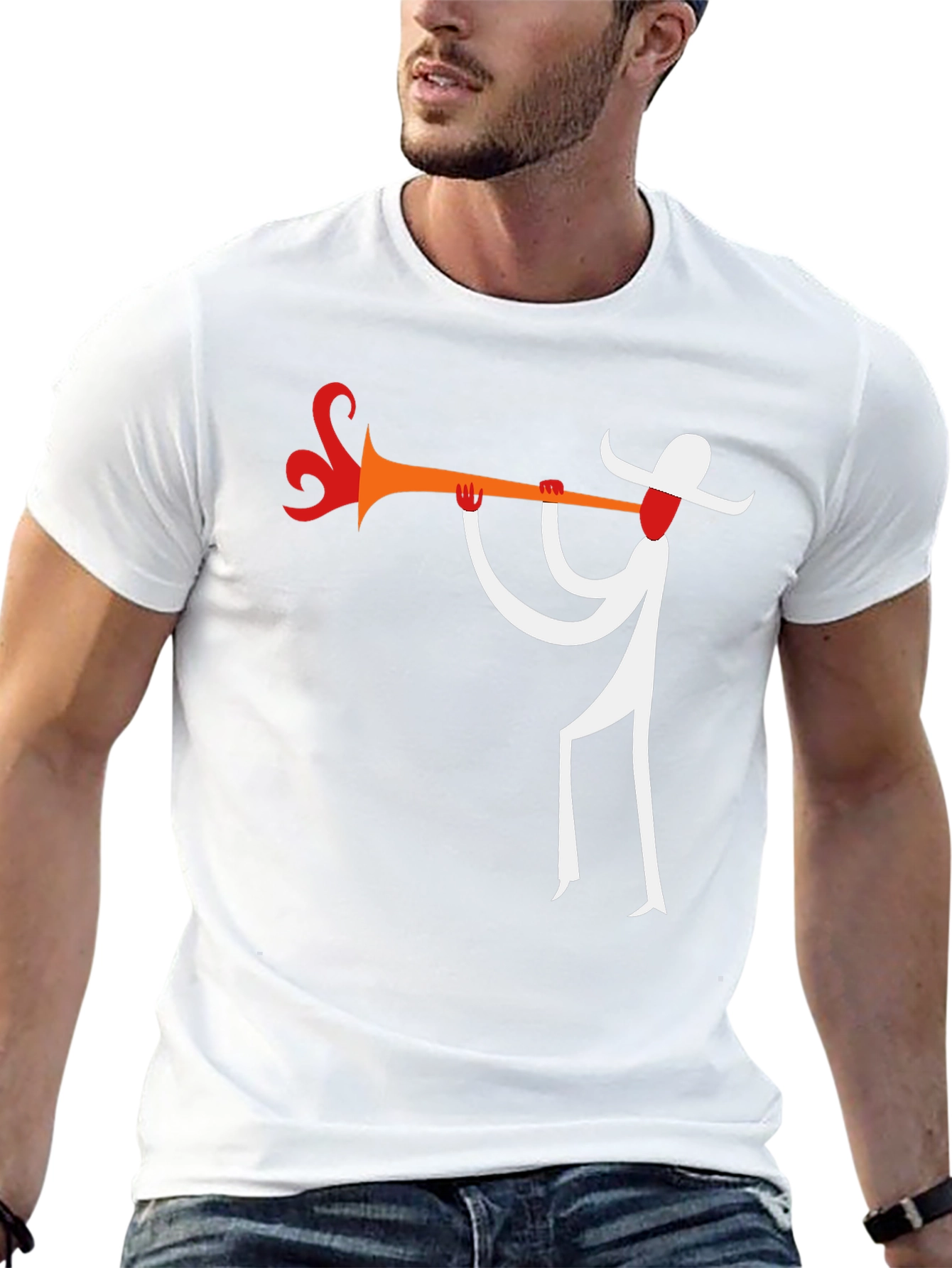 Abstract Trumpet Player Graphic T-Shirt - Black