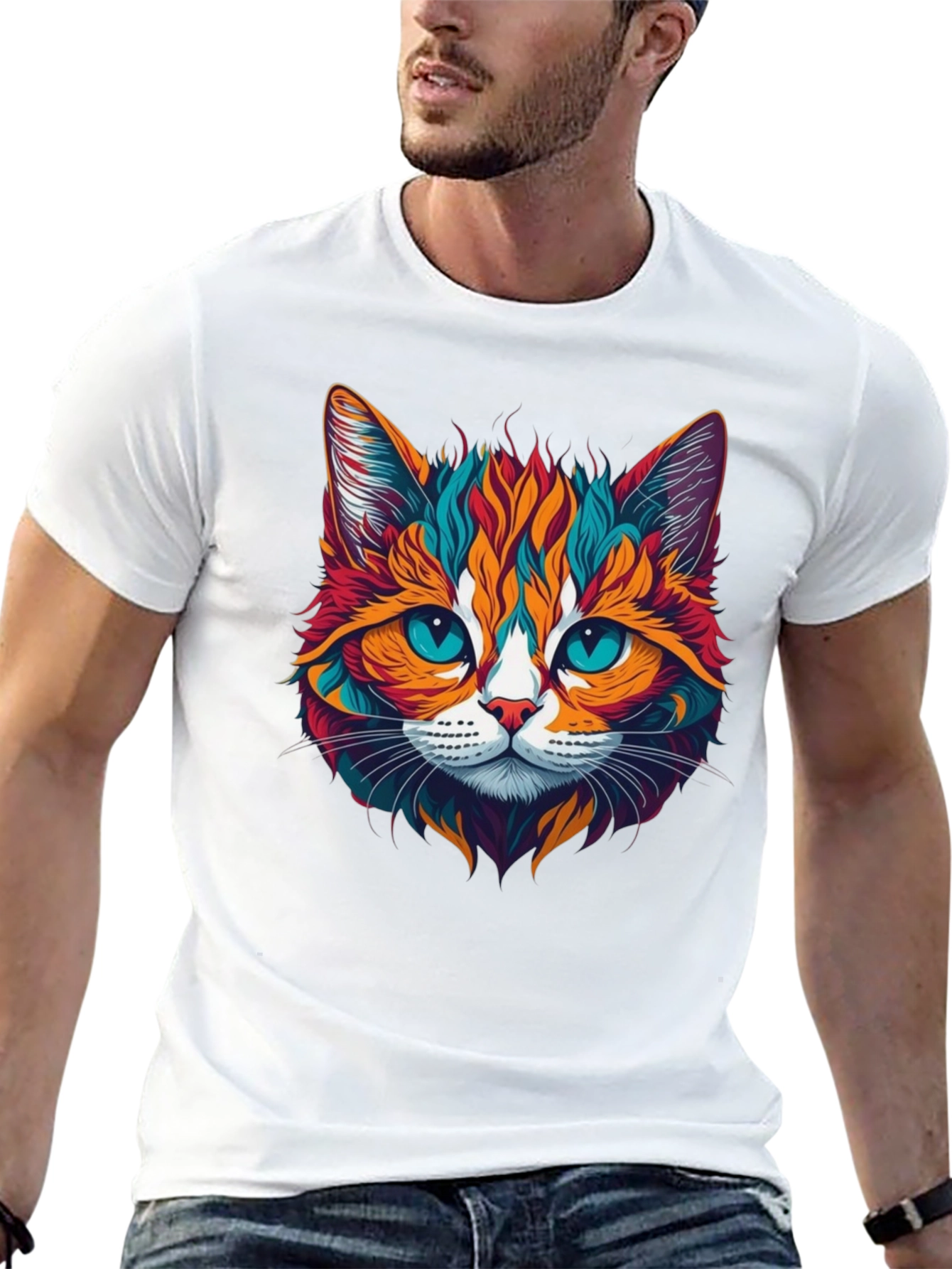 Vibrant Cat Graphic Tee - Stylish Unisex Design