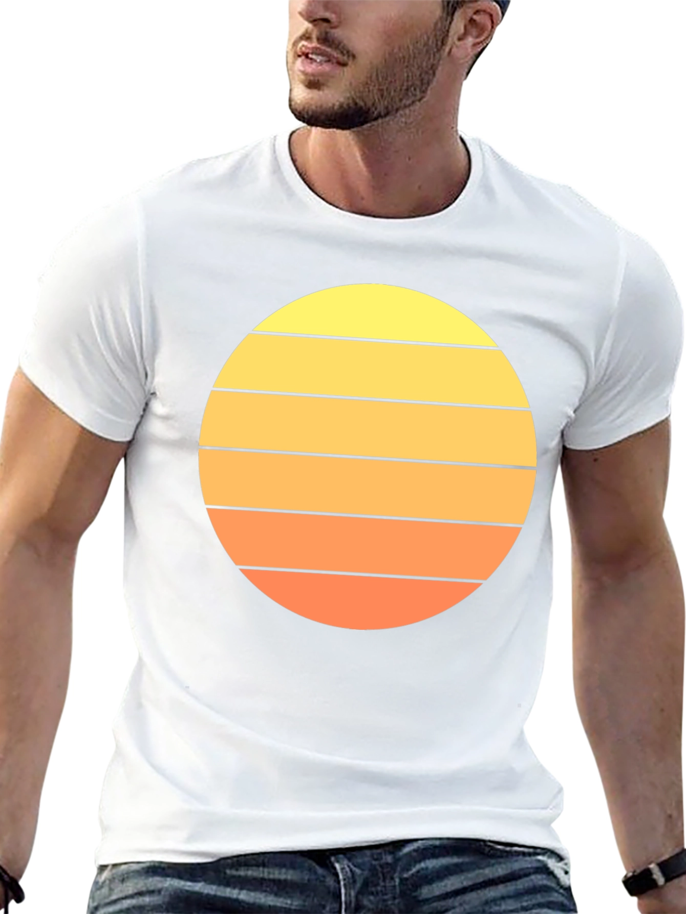 Retro Sunset Striped T-Shirt - Mens Black Tee
