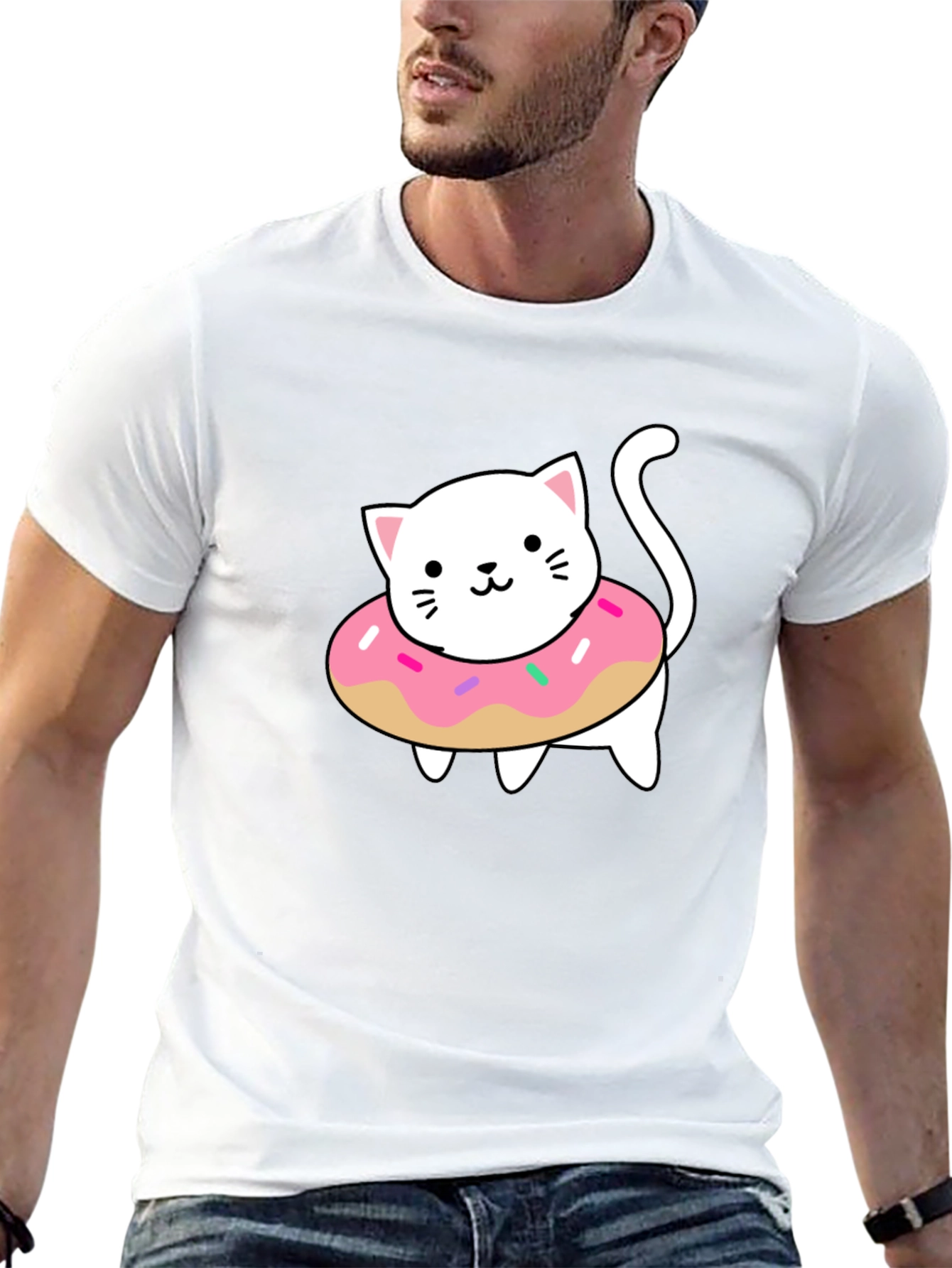 Cute Cat Donut T-Shirt - Stylish Black Tee