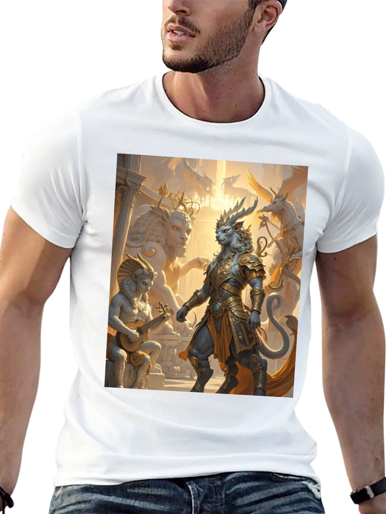 Fantasy Art Tee: Regal Lion Warrior Design