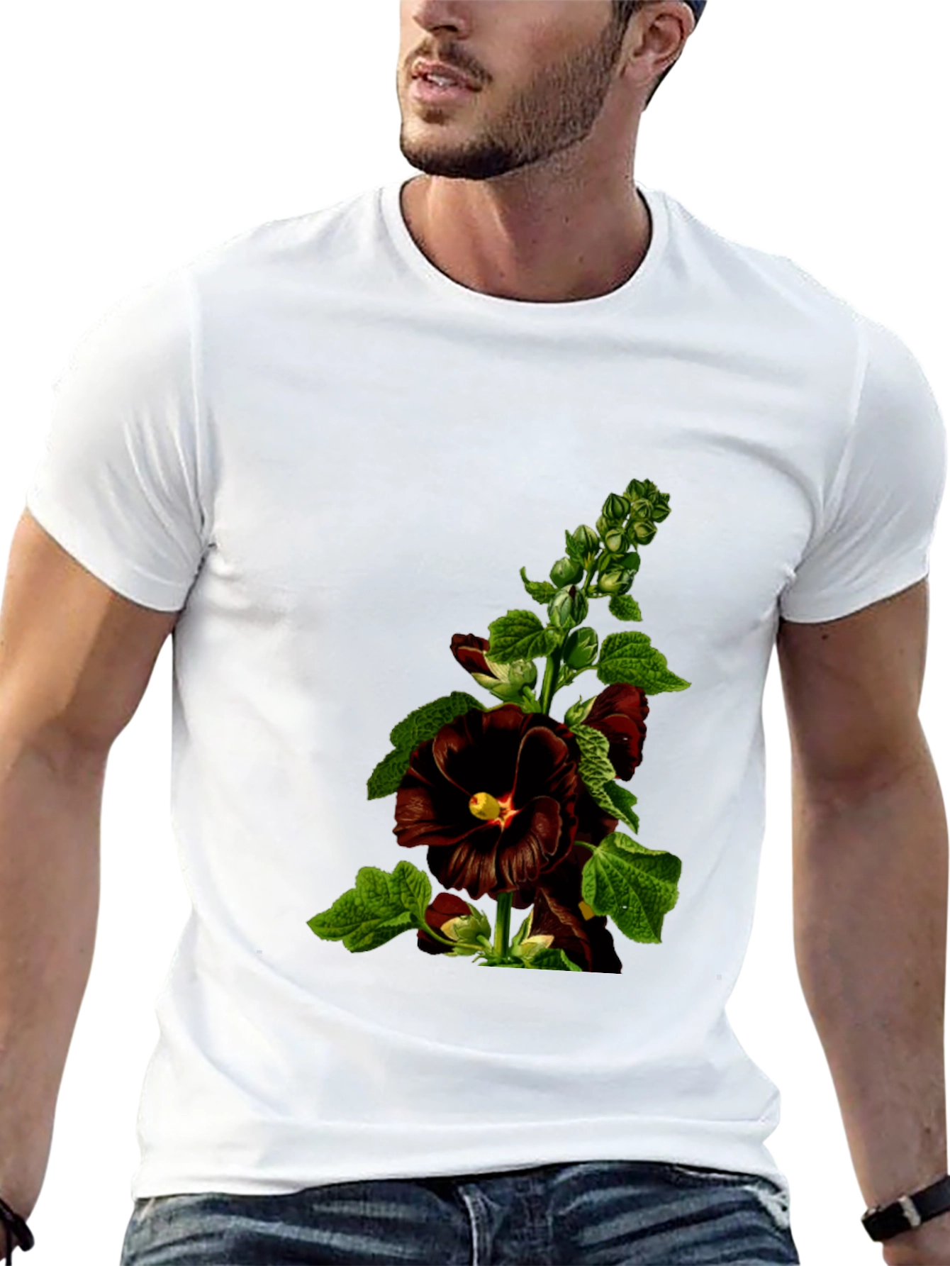 Floral Black T-Shirt - Unique Botanical Design