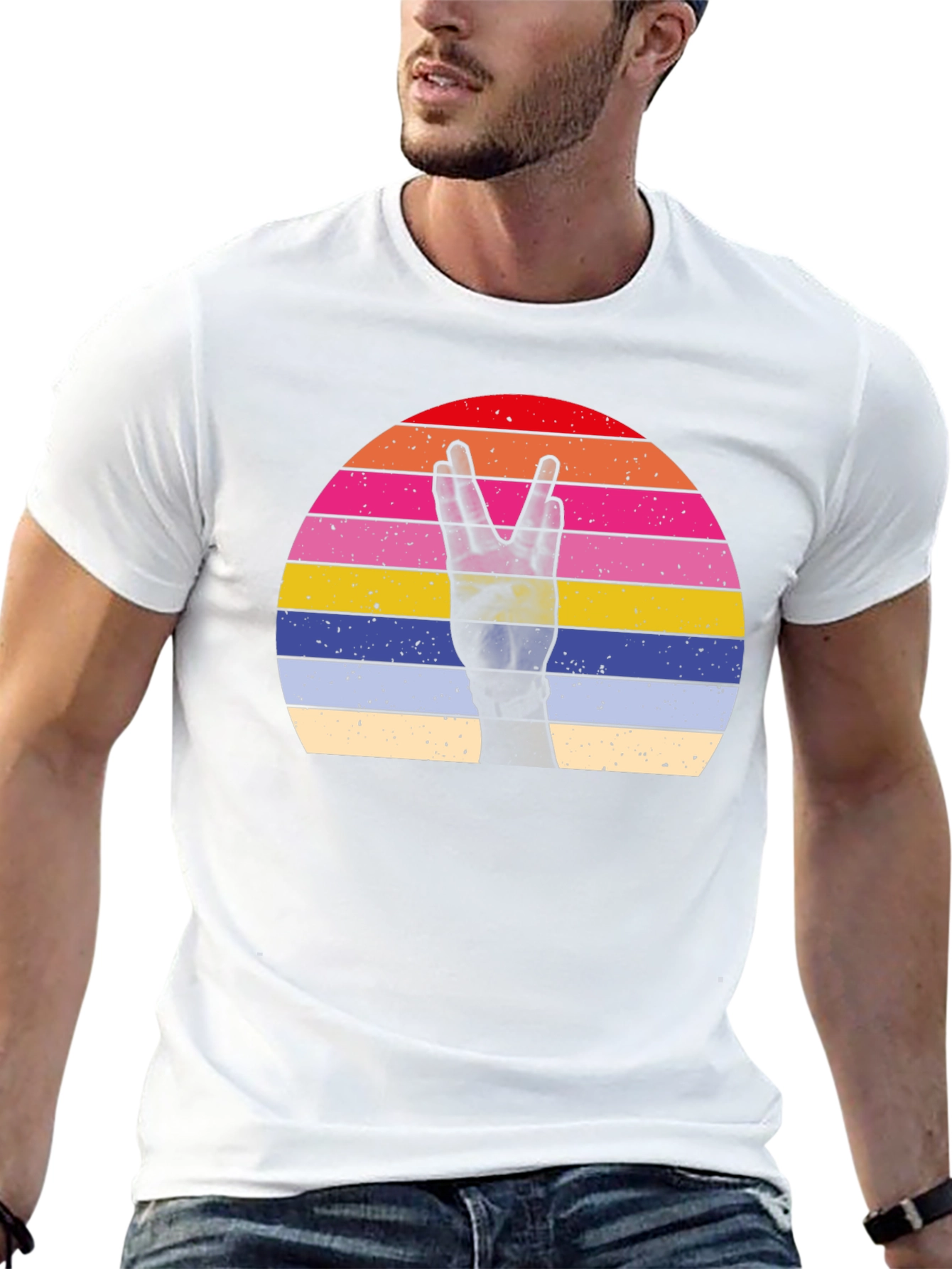 Retro Sunset Peace Sign Graphic T-Shirt