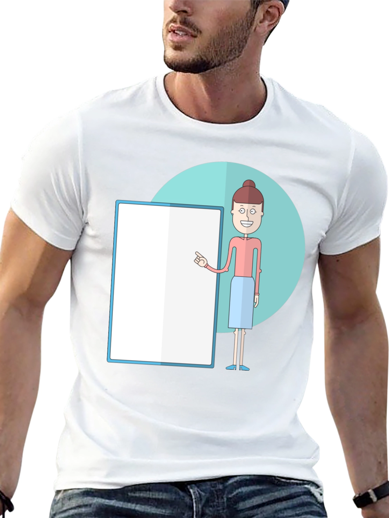 Cartoon Teacher Graphic Tee - Unisex Black T-Shirt