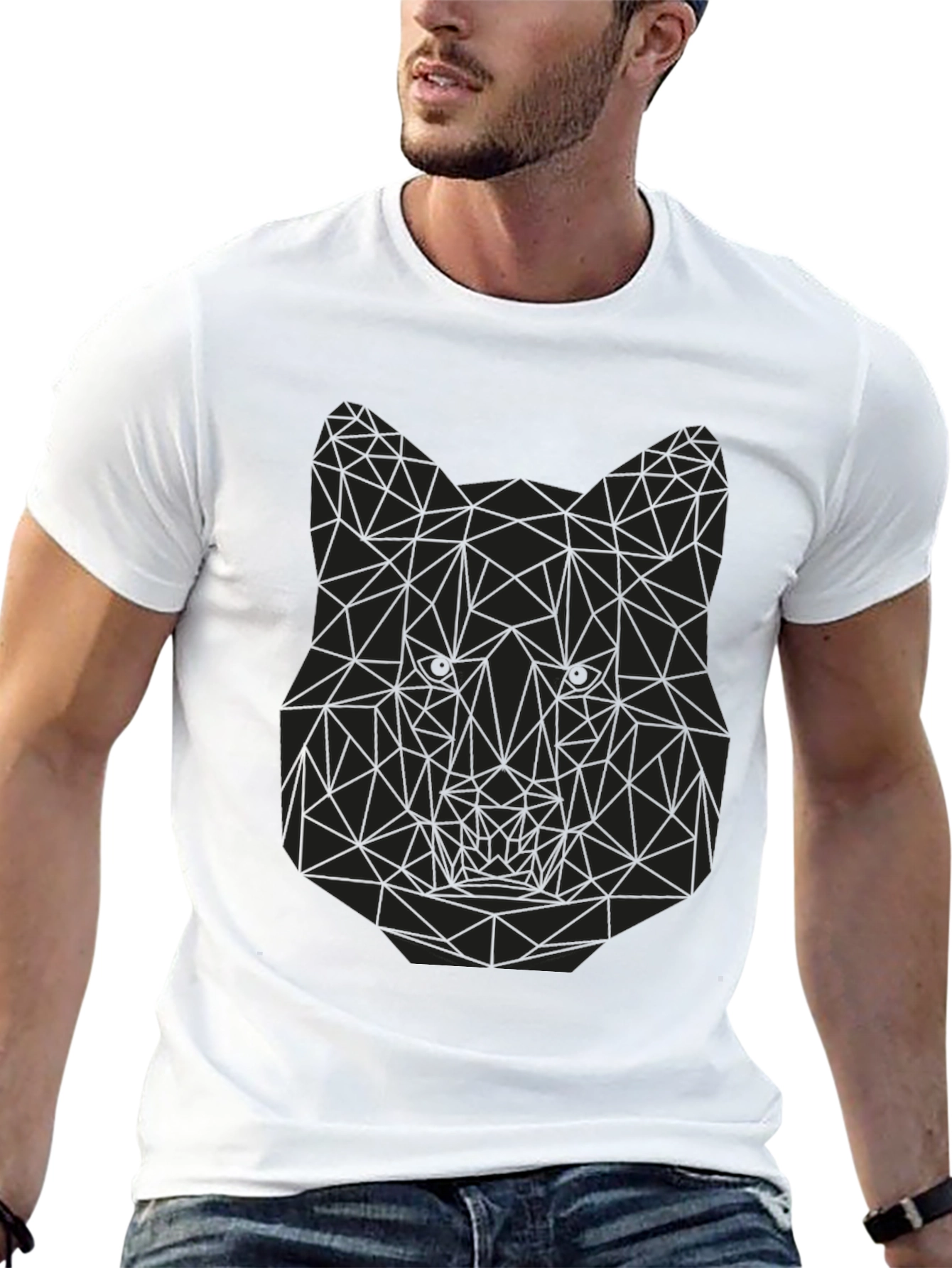 Geometric Wolf Graphic Tee - Mens Black T-Shirt