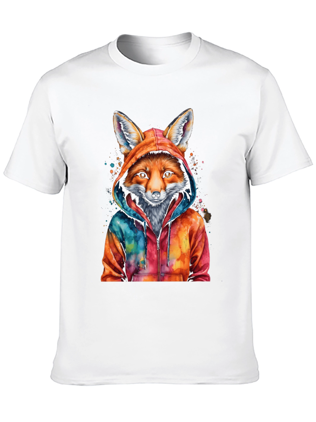 Fox in Hoodie Graphic Tee - Mens Black T-Shirt