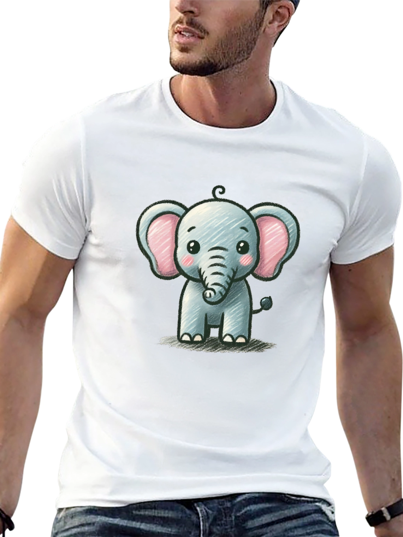 Cute Elephant Graphic Tee - Black Unisex T-Shirt