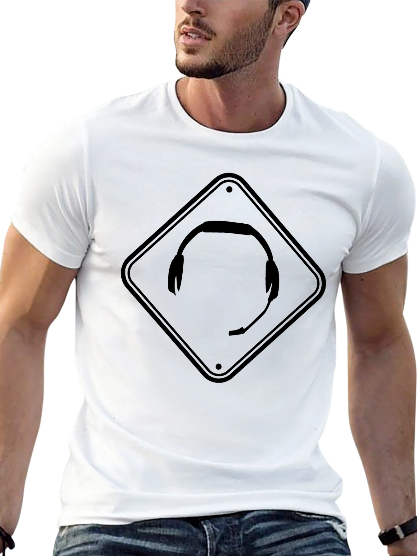 Gamer Headset Caution Sign Black T-Shirt