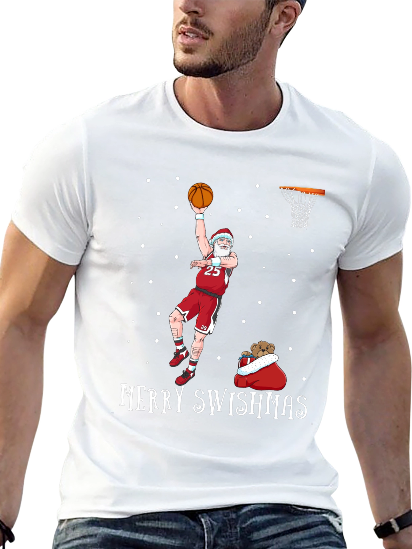 Merry Swishmas Santa Basketball Graphic T-Shirt