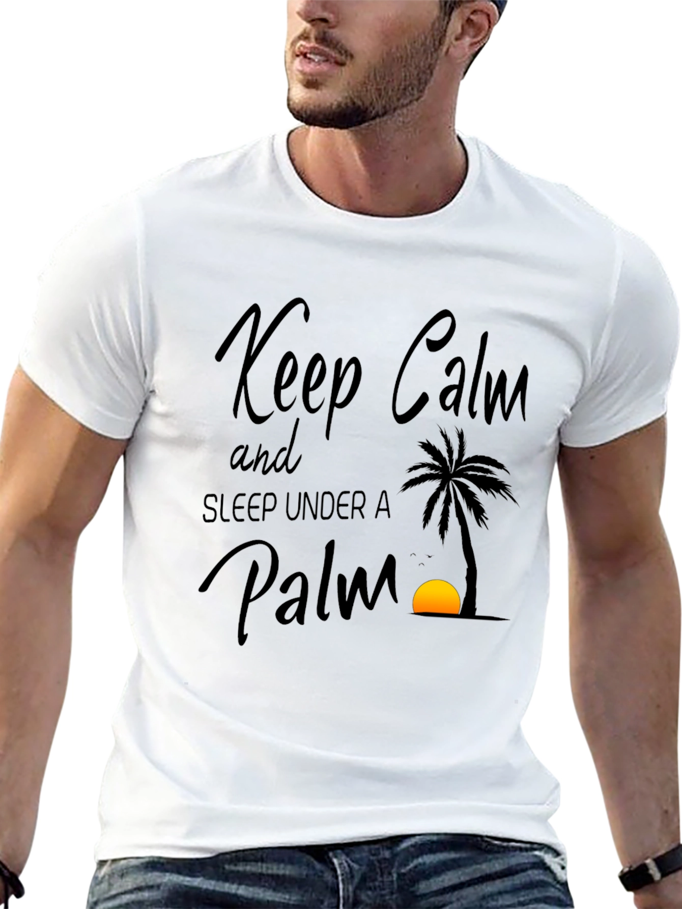 Keep Calm Palm Tree Black Graphic T-Shirt