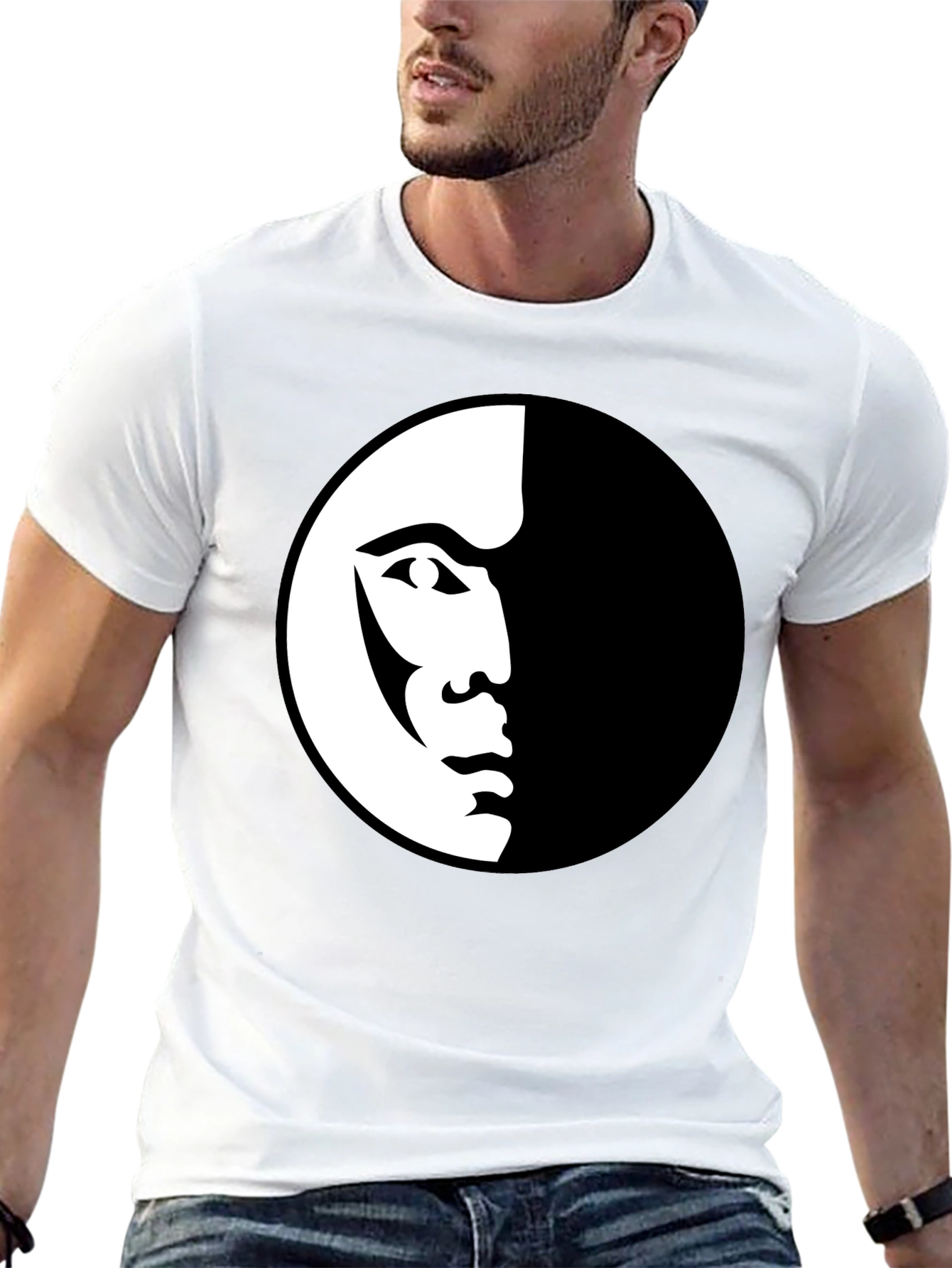 Modern Half Face Graphic Black T-Shirt
