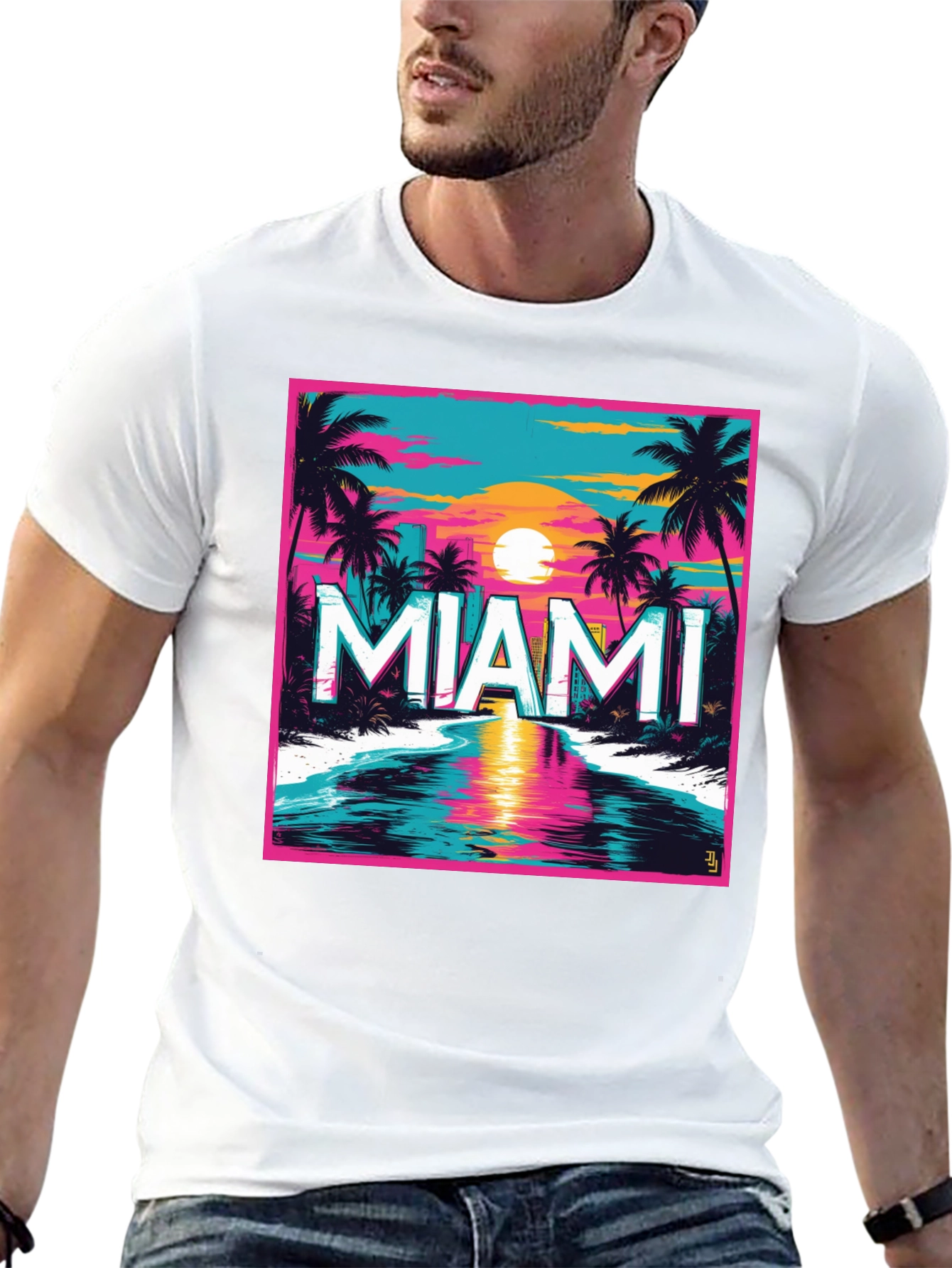 Miami Sunset Graphic Tee - Retro Style