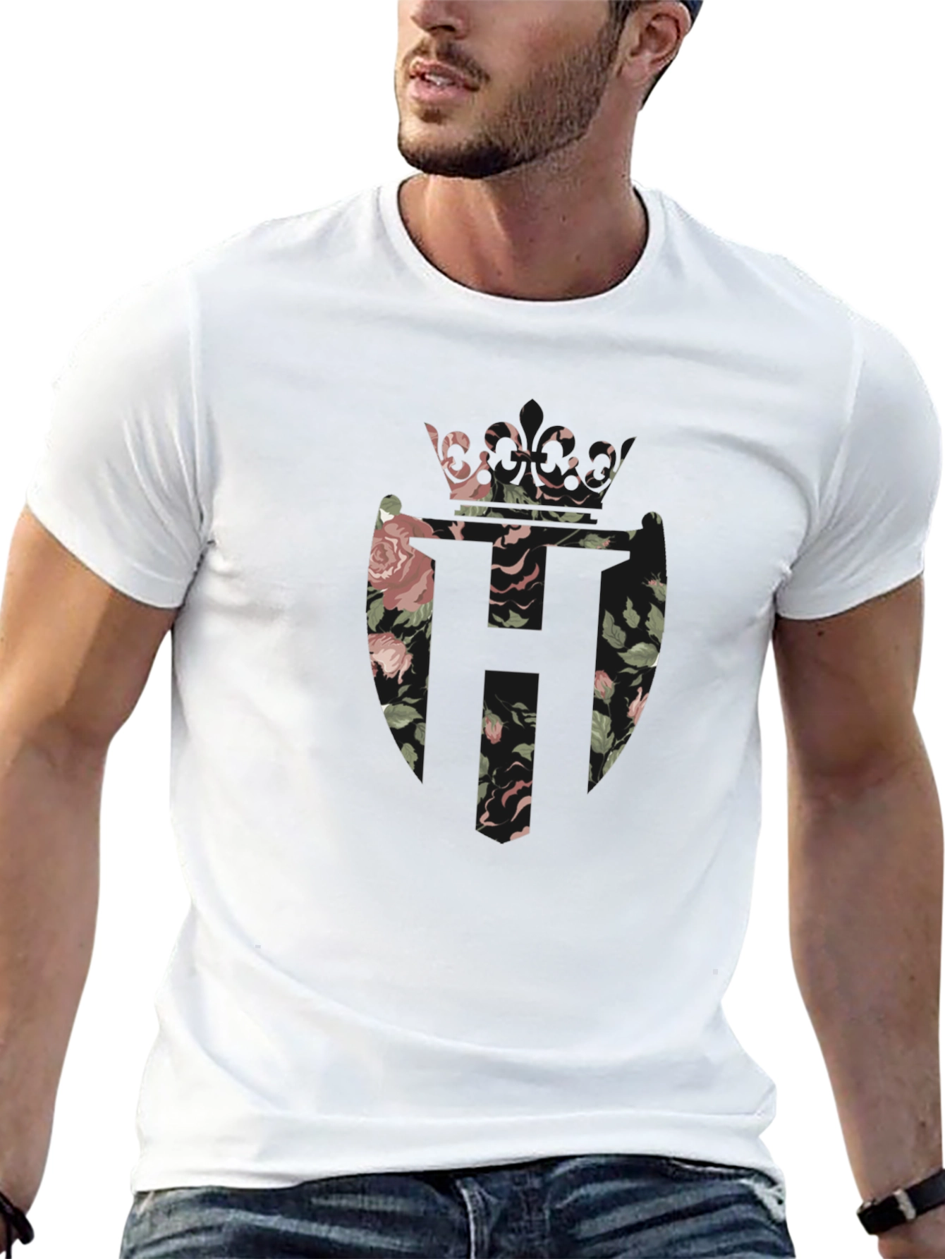 Floral Crown Emblem Black T-Shirt