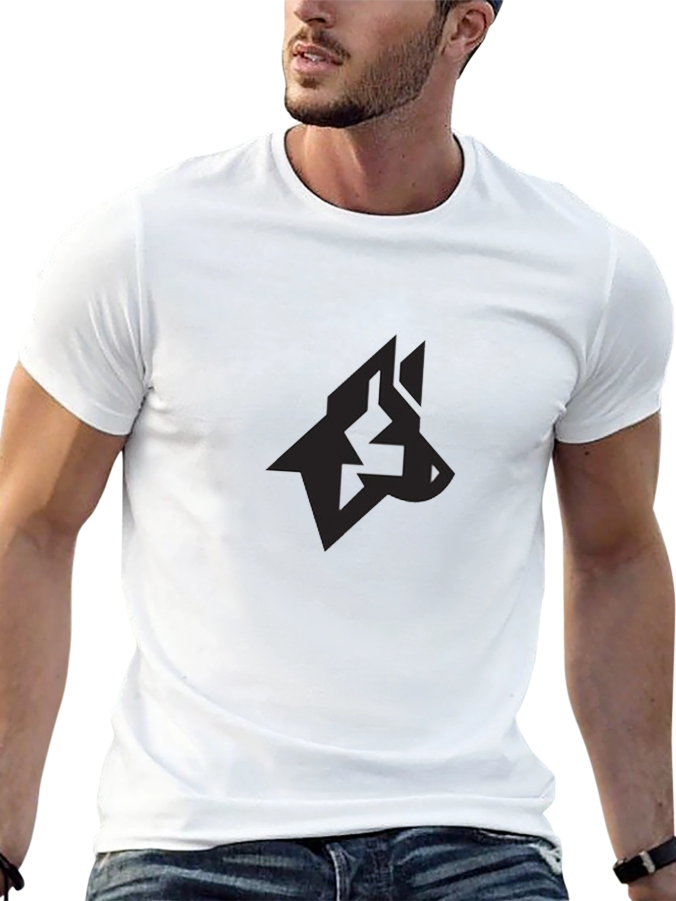 Mens Black Graphic Tee - Modern Wolf Design