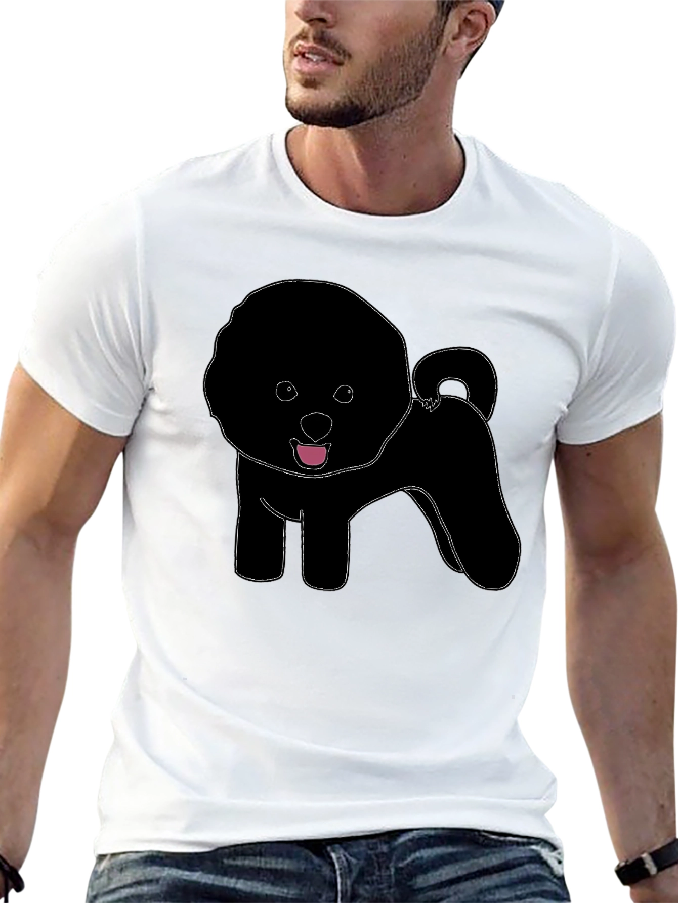 Fluffy Dog Silhouette T-Shirt – Cute Dog Lover Graphic Tee Gift