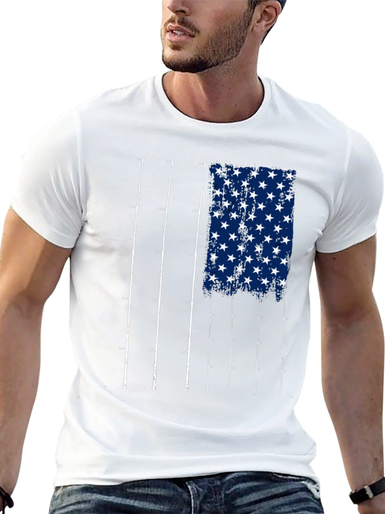 Fishing Rod American Flag Graphic T-Shirt