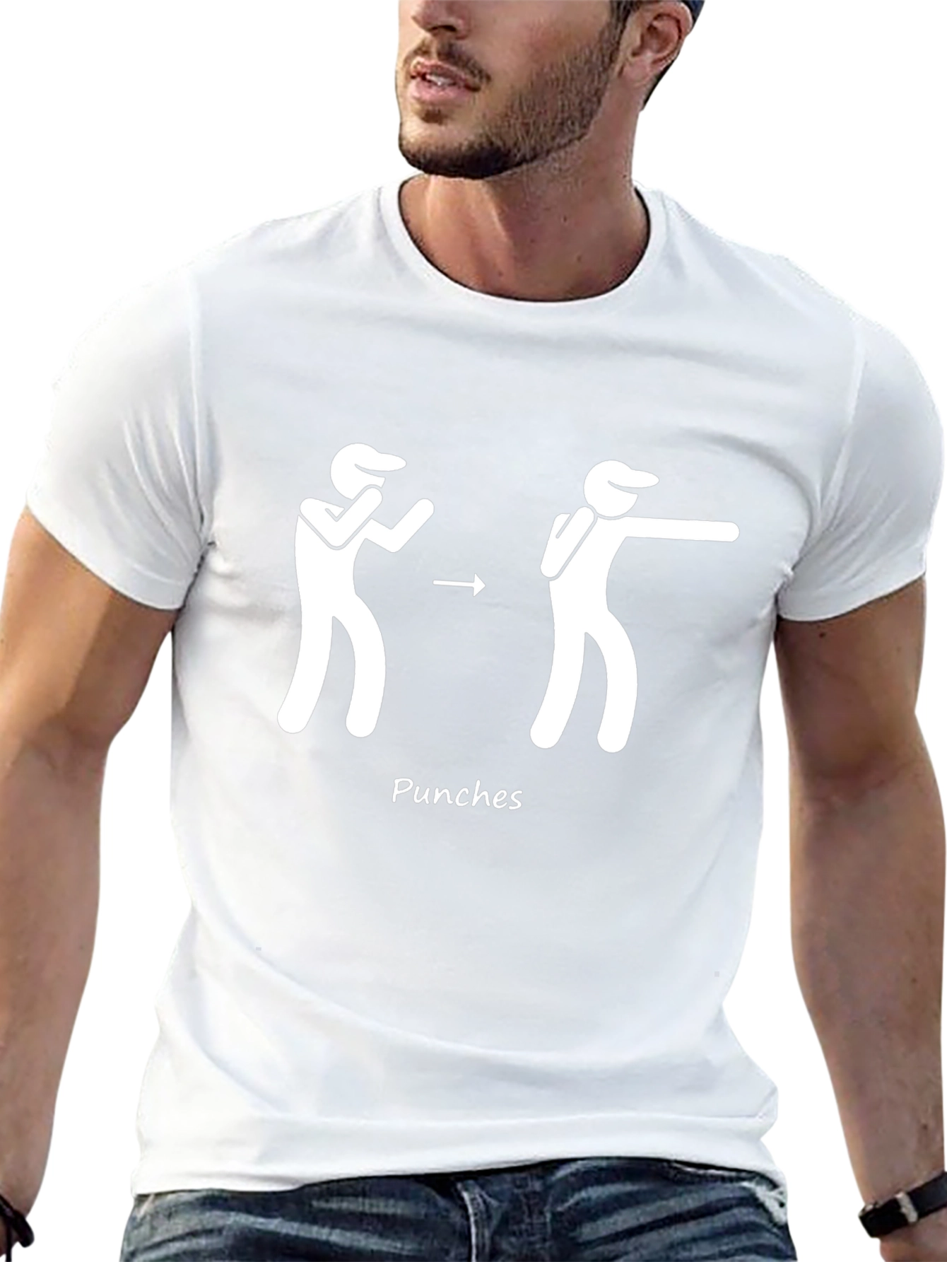 Punching Stick Figure Black Cotton T-Shirt