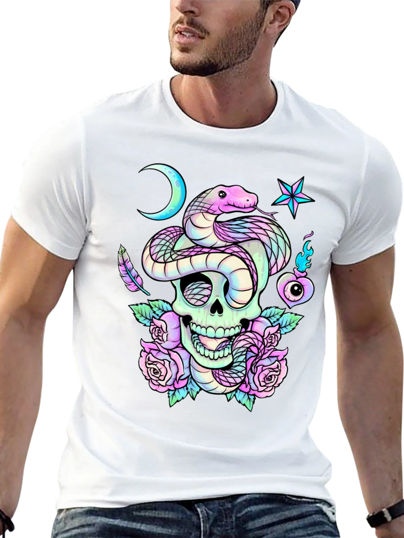 Skull Snake Roses Graphic T-Shirt